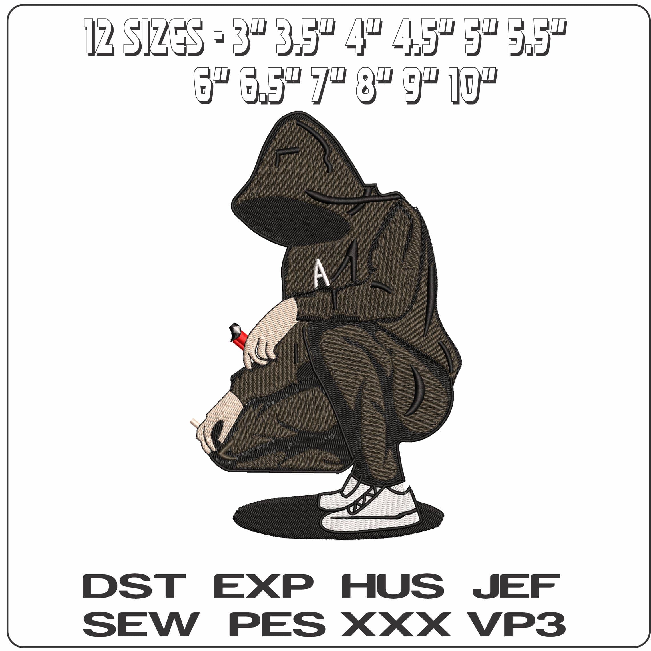 Diaries Deezer Hoodie Man Crouching - Elegant embroidery design file - instant download — view 2