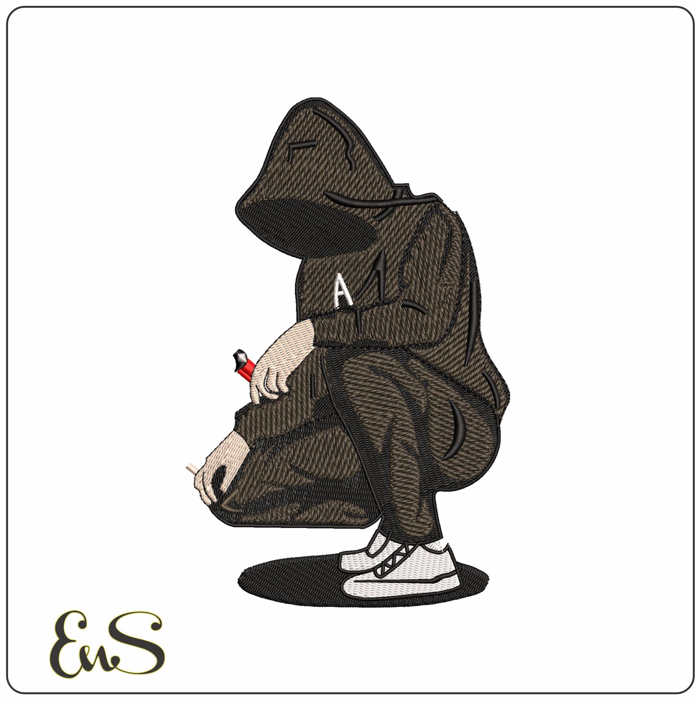 Diaries Deezer Hoodie Man Crouching - Elegant embroidery design file - instant download