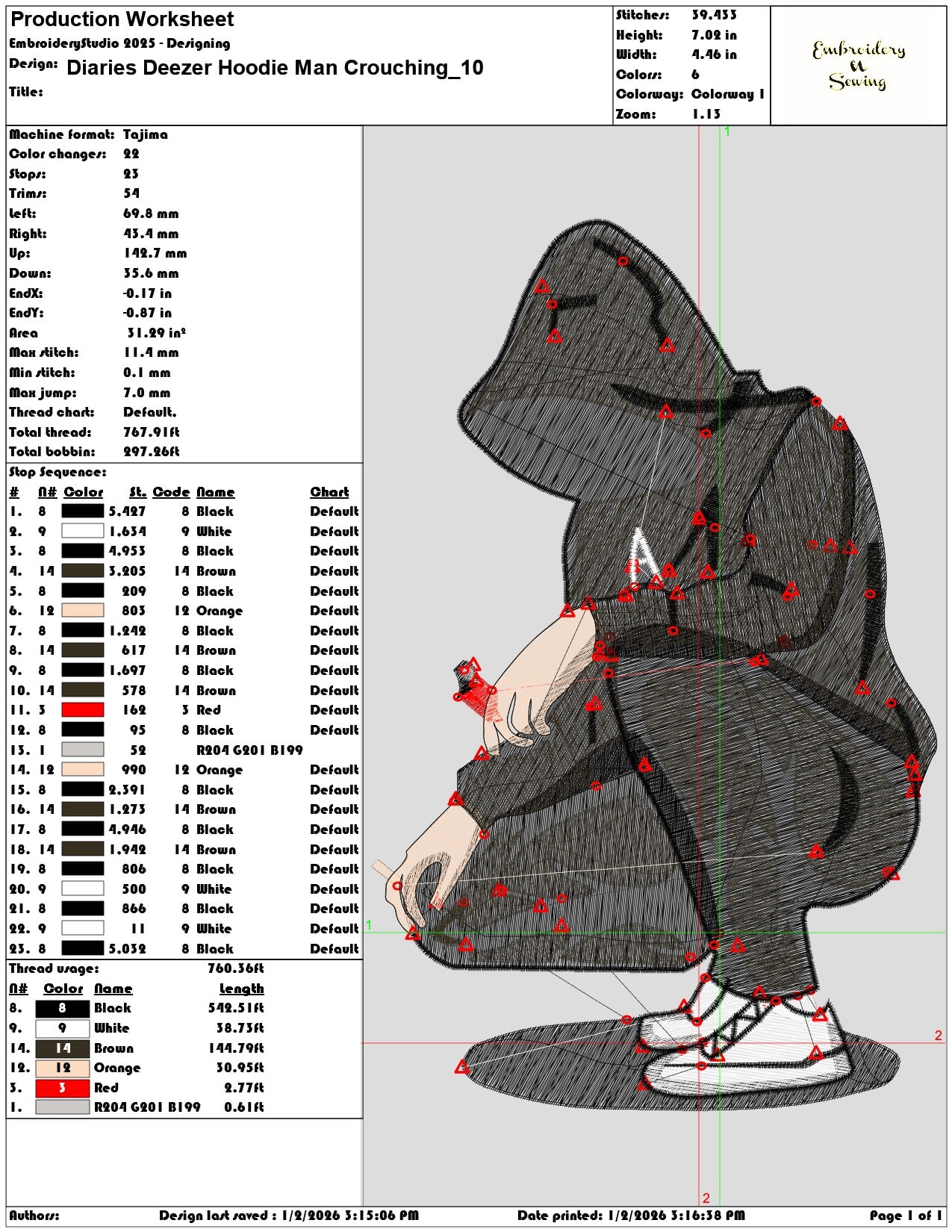 Diaries Deezer Hoodie Man Crouching - Elegant embroidery design file - instant download — view 3