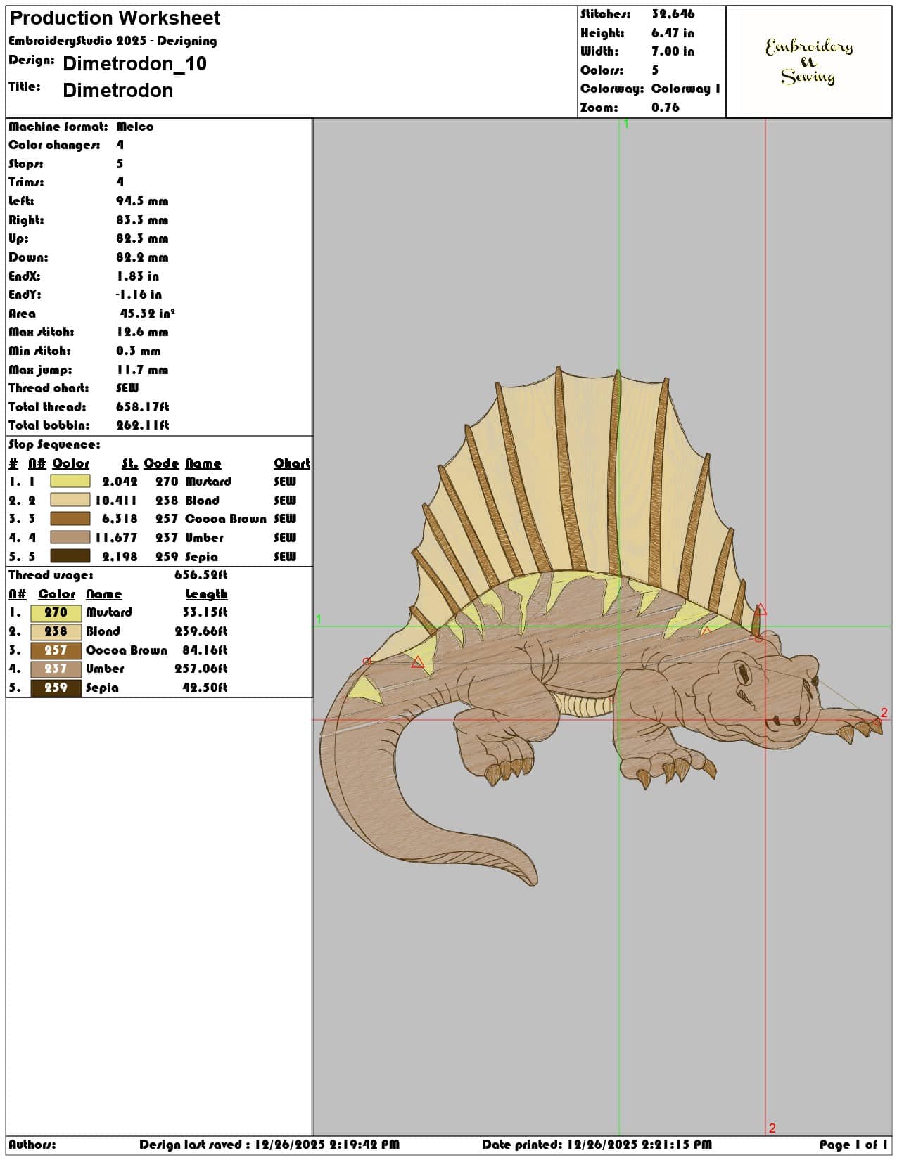 Dimetrodon - Elegant embroidery design file - instant download — view 3