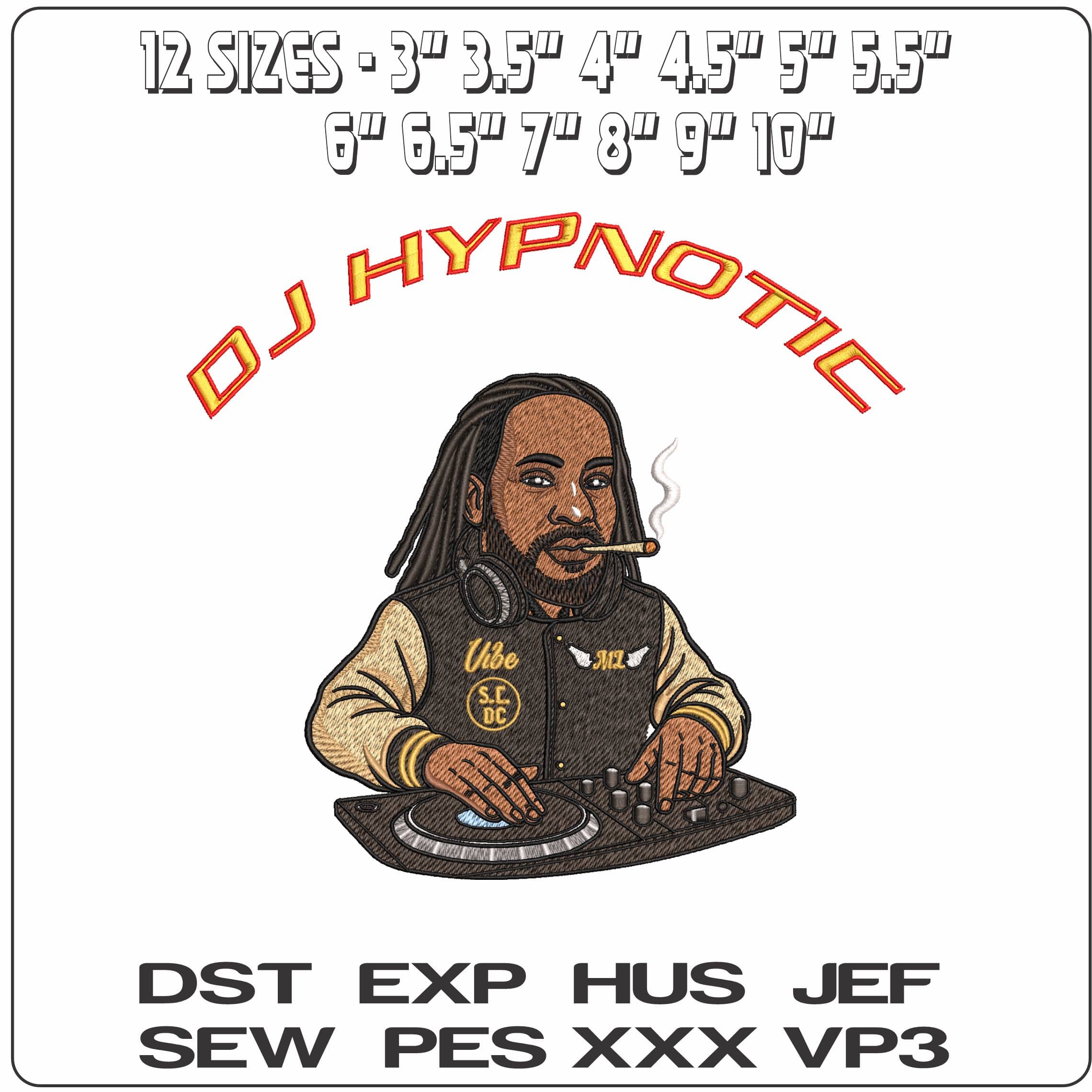 DJ Hypnotic - Elegant embroidery design file - instant download — view 2