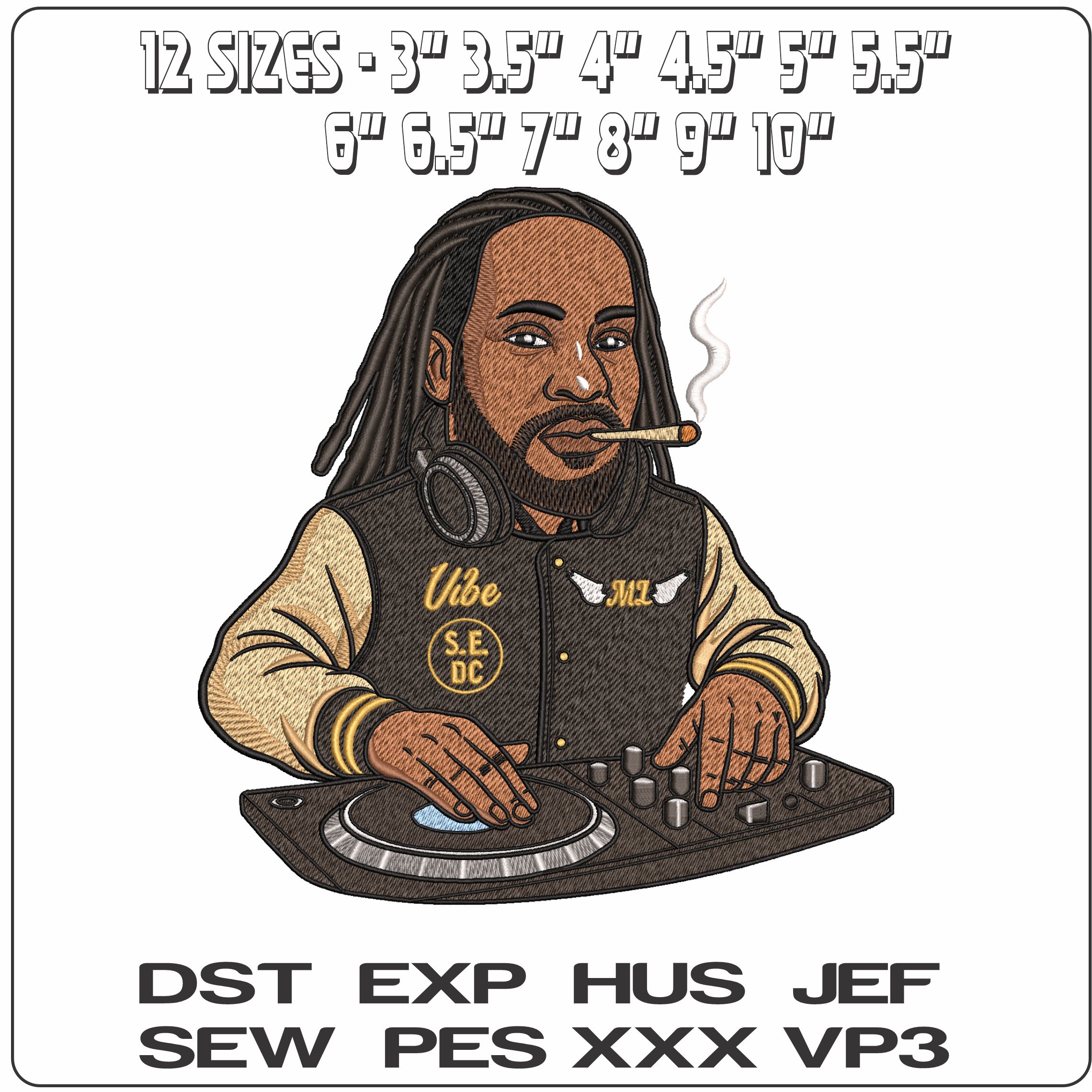 DJ Smoking Joint - Elegant embroidery design file - instant download — view 2