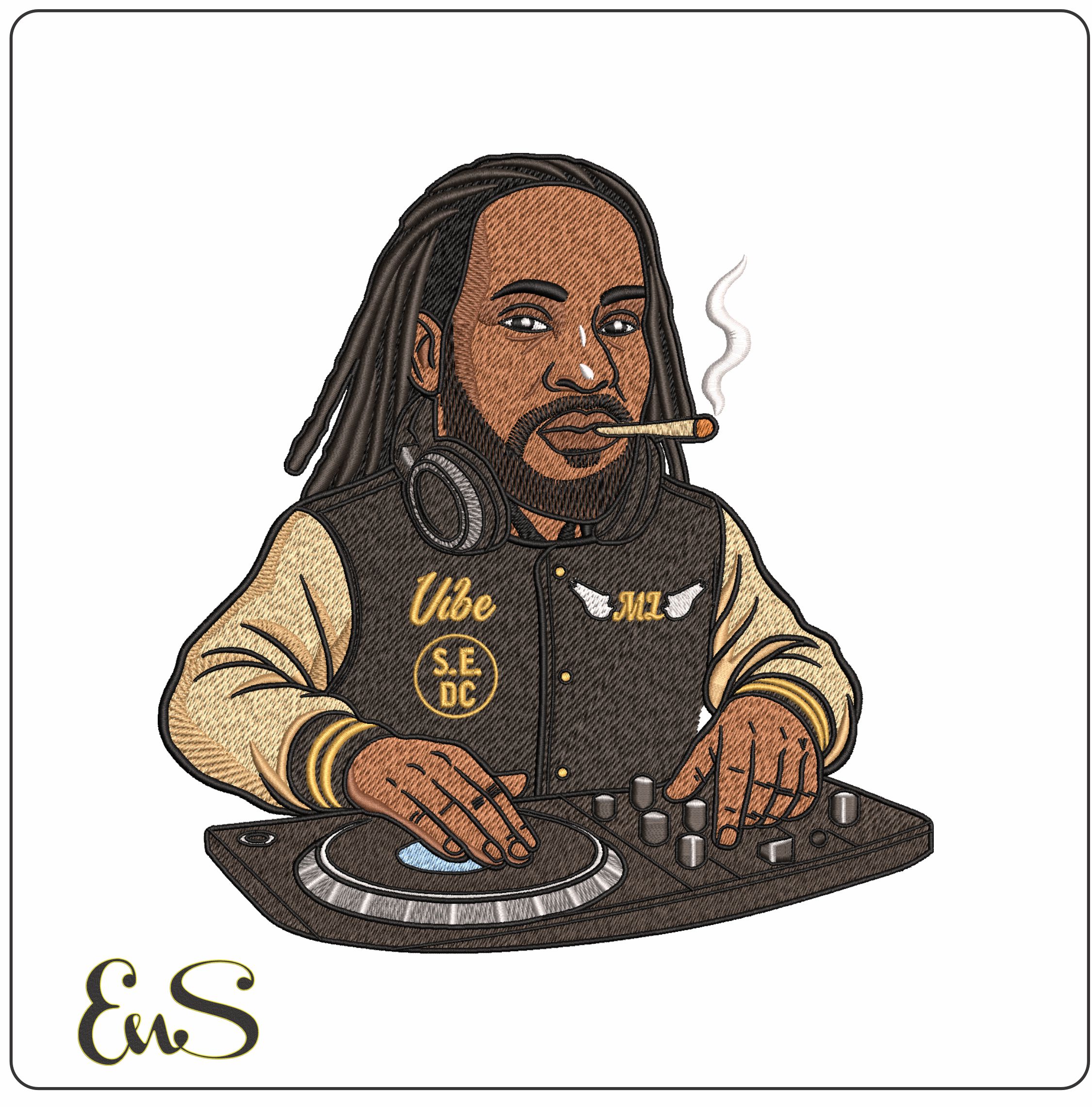 DJ Smoking Joint - Elegant embroidery design file - instant download