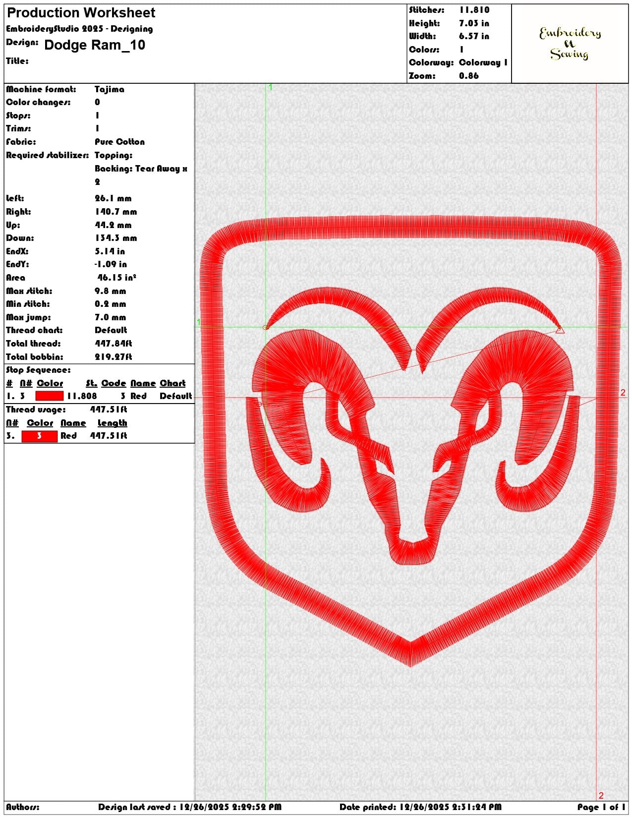 Dodge Ram - Elegant embroidery design file - instant download — view 3