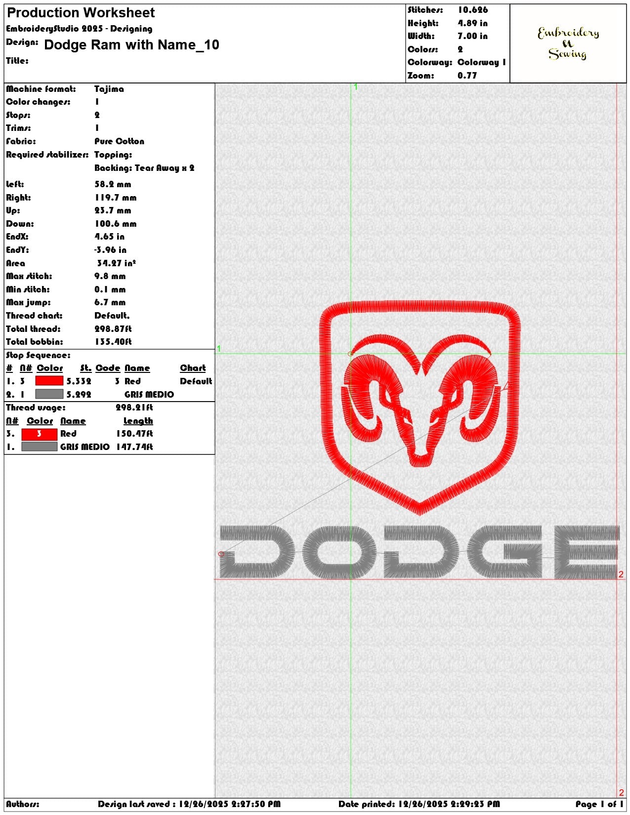 Dodge Ram with Name - Elegant embroidery design file - instant download — view 3