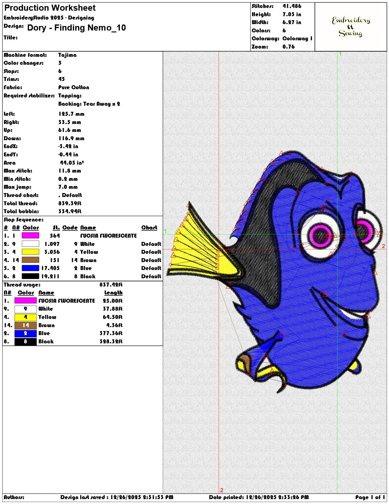 Dory Finding Nemo - Elegant embroidery design file - instant download — view 3
