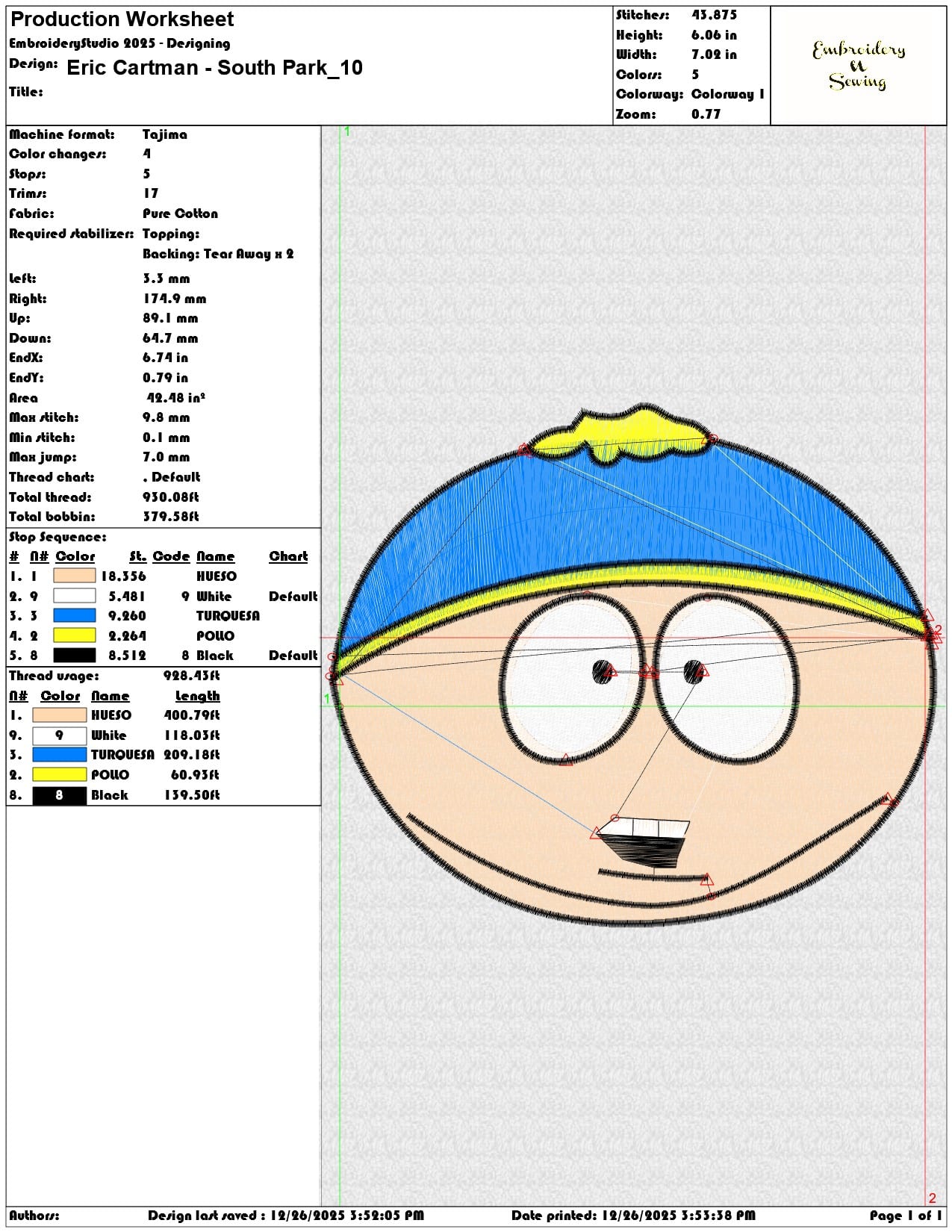 Eric Cartman South Park  - Elegant embroidery design file - instant download — view 3