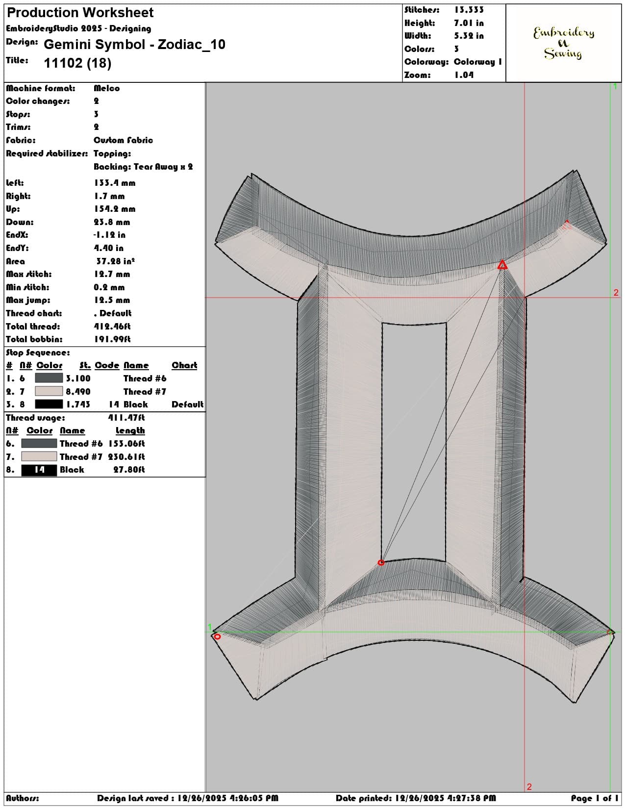 Gemini Symbol Zodiac  - Elegant embroidery design file - instant download — view 3