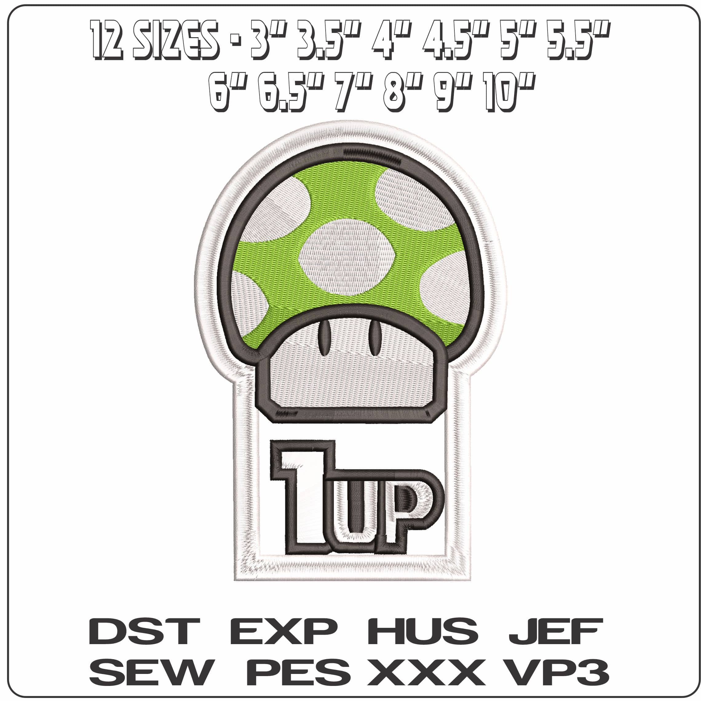 1 Up Mushroom Super Mario Bros  - Elegant embroidery design file - instant download — view 2