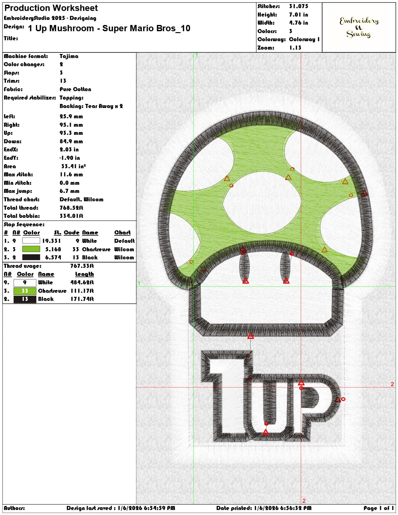 1 Up Mushroom Super Mario Bros  - Elegant embroidery design file - instant download — view 3