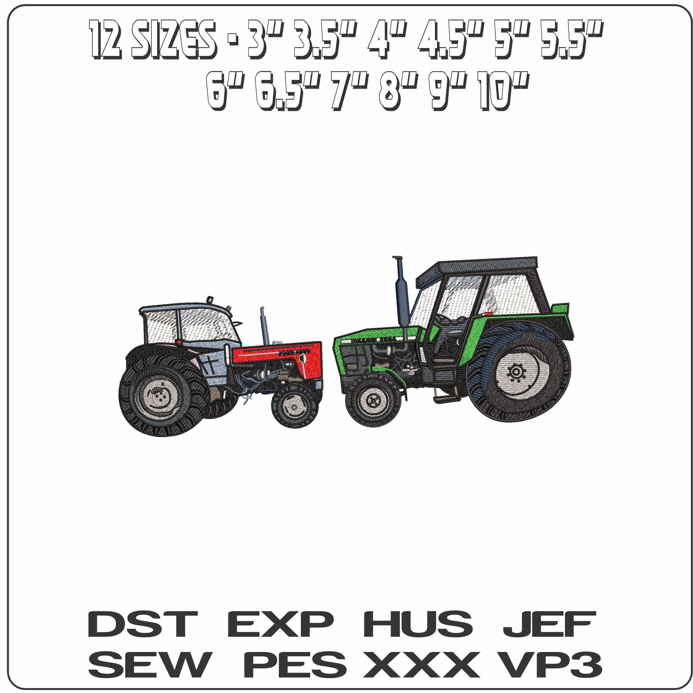2 Basic Tractors  - Elegant embroidery design file - instant download — view 2