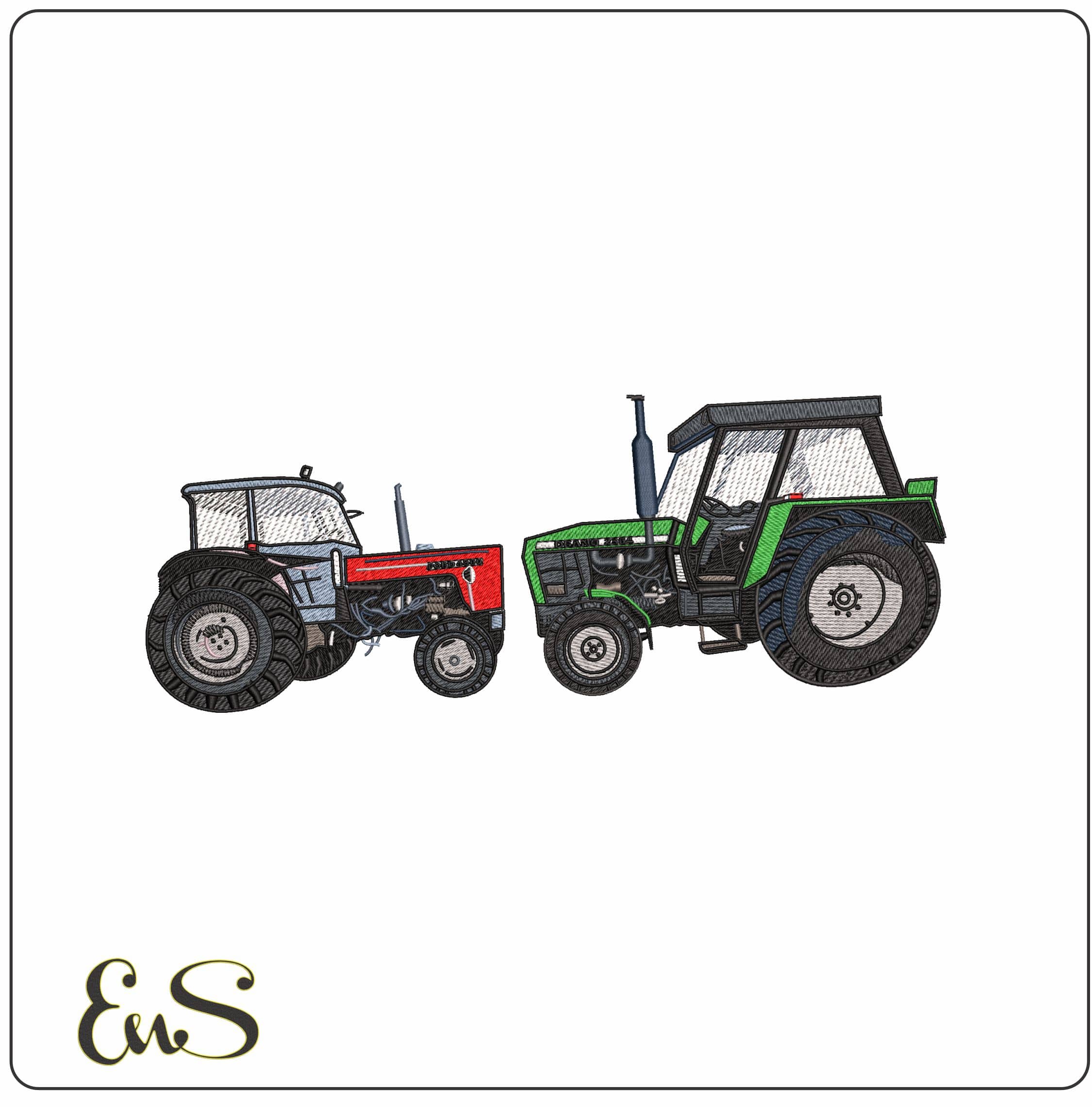 2 Basic Tractors  - Elegant embroidery design file - instant download