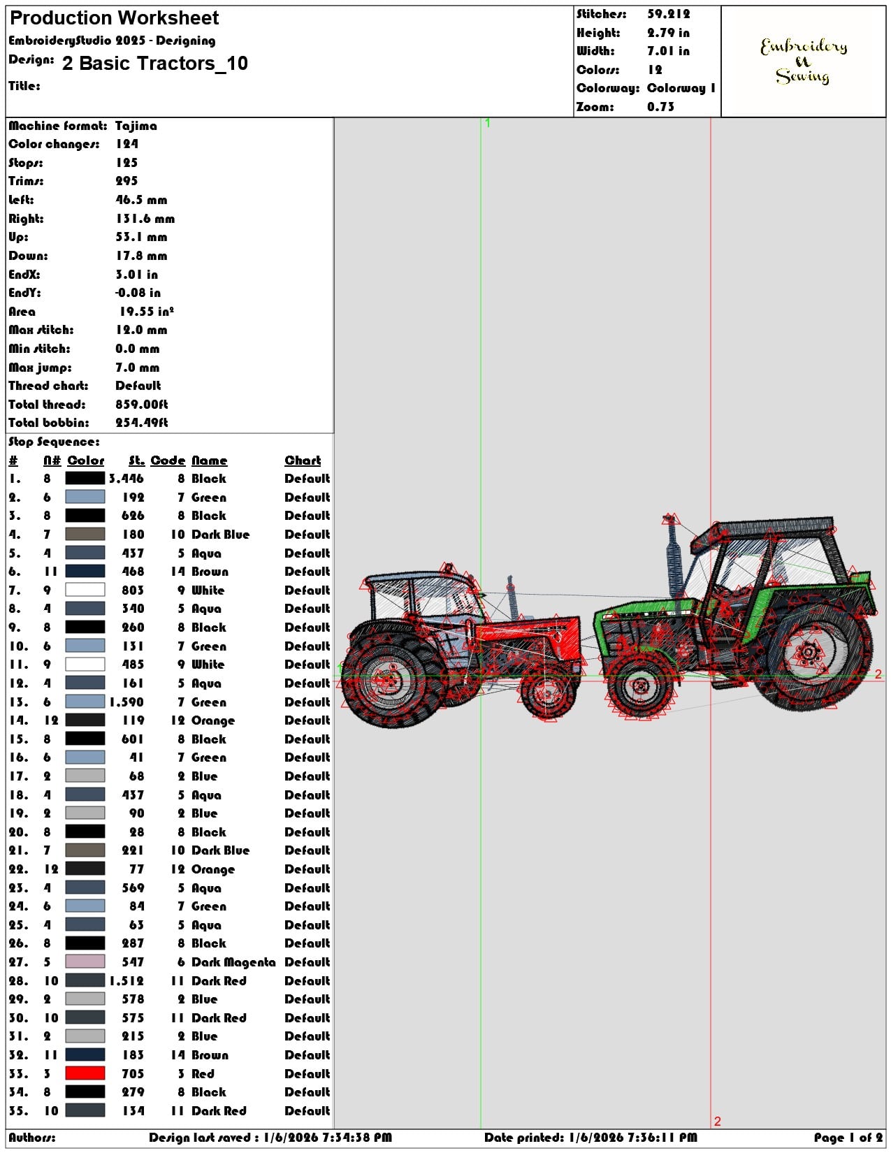 2 Basic Tractors  - Elegant embroidery design file - instant download — view 3