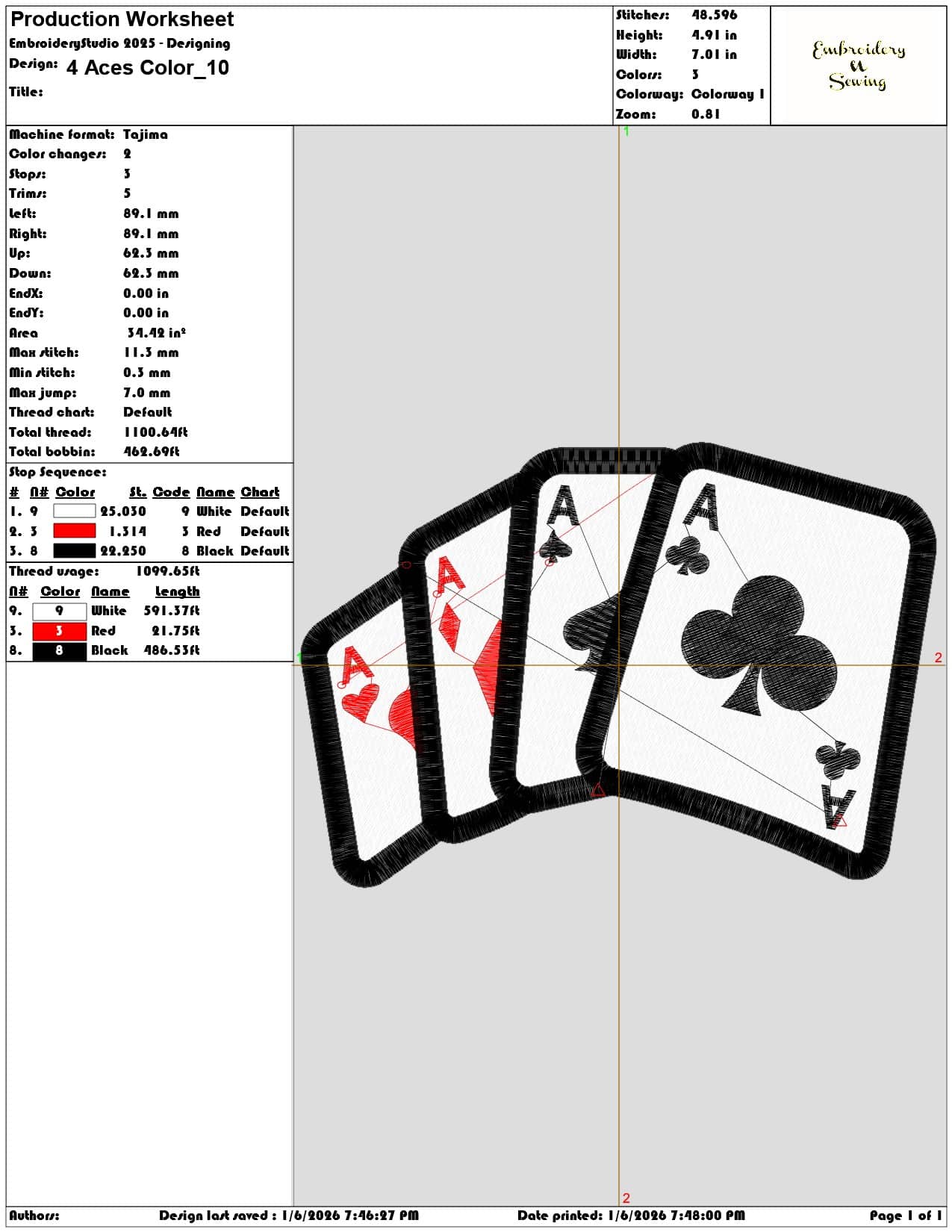 4 Aces Color  - Elegant embroidery design file - instant download — view 3