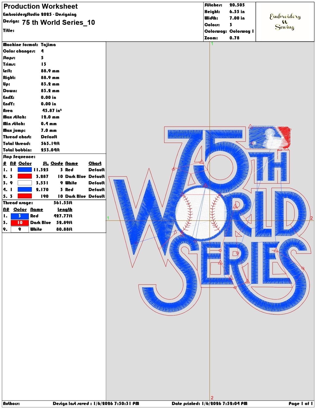 75 th World Series  - Elegant embroidery design file - instant download — view 3
