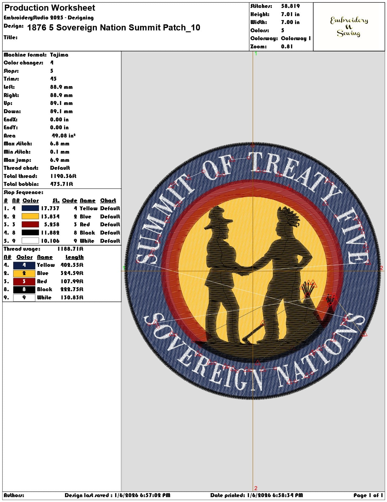 1876 5 Sovereign Nation Summit Patch  - Elegant embroidery design file - instant download — view 3