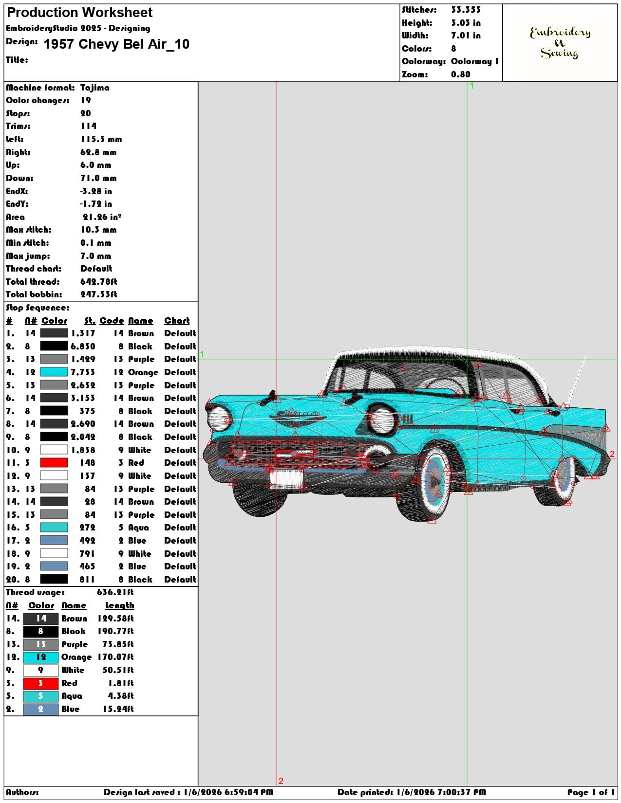 1957 Chevy Bel Air - Elegant embroidery design file - instant download — view 3