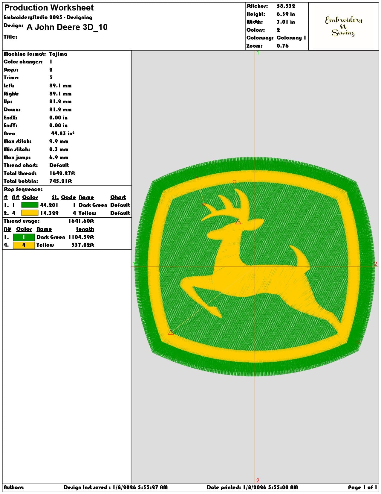 A John Deere 3D - Elegant embroidery design file - instant download — view 3