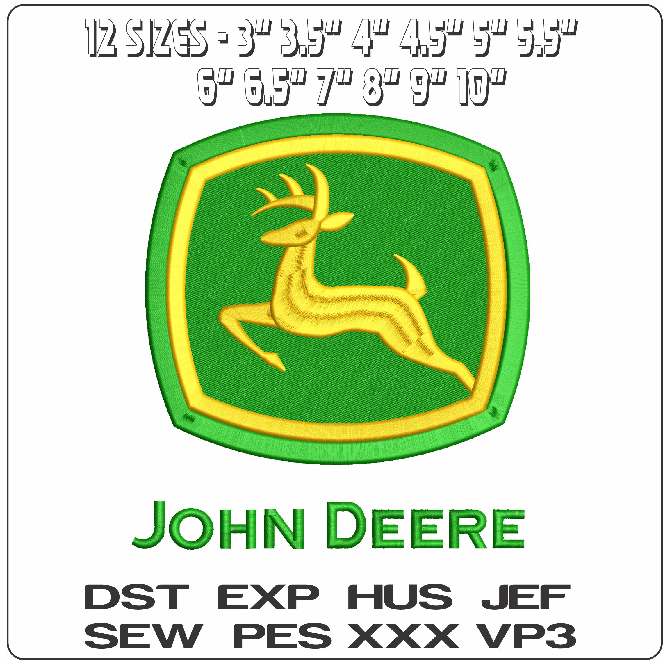A John Deere 3D With Name - Elegant embroidery design file - instant download — view 2