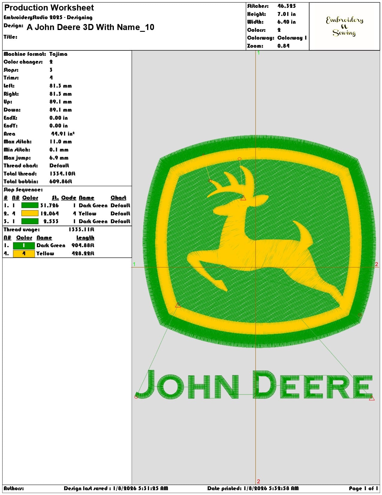 A John Deere 3D With Name - Elegant embroidery design file - instant download — view 3