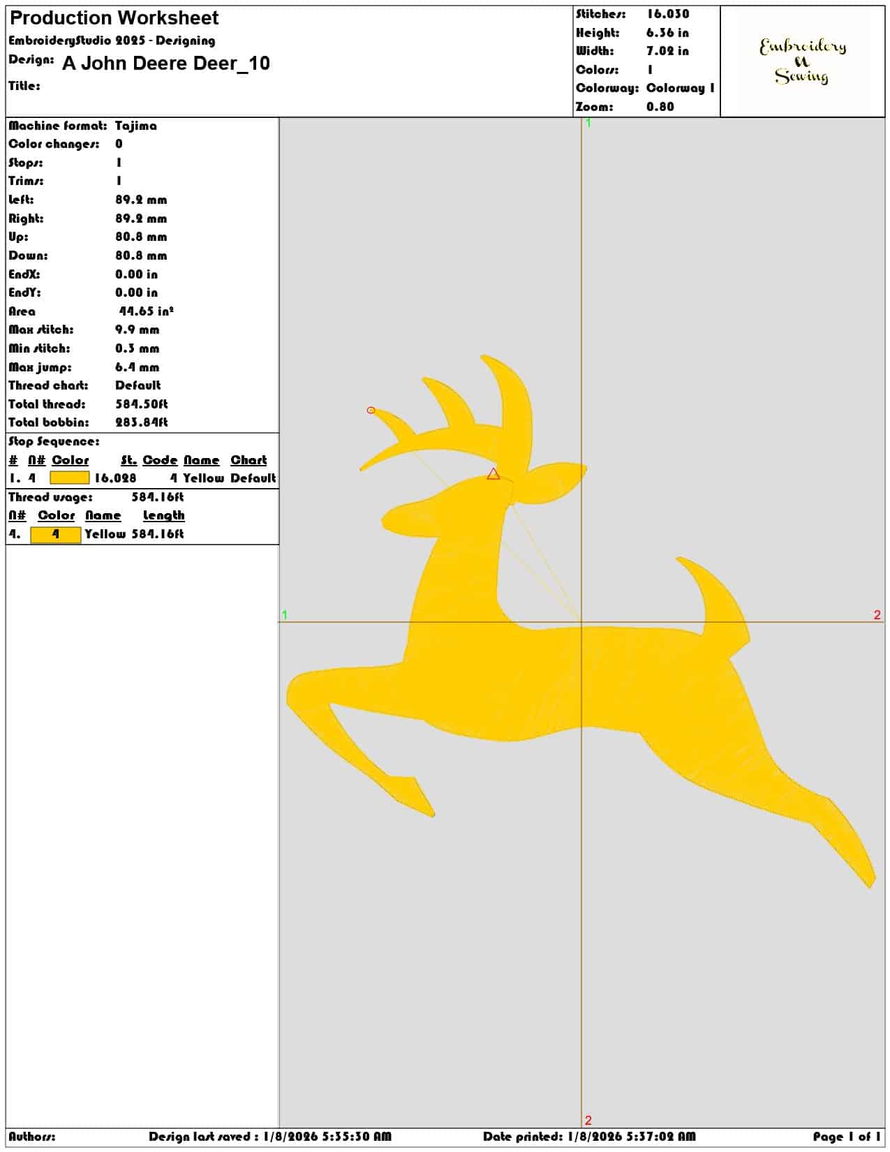 A John Deere Deer - Elegant embroidery design file - instant download — view 3