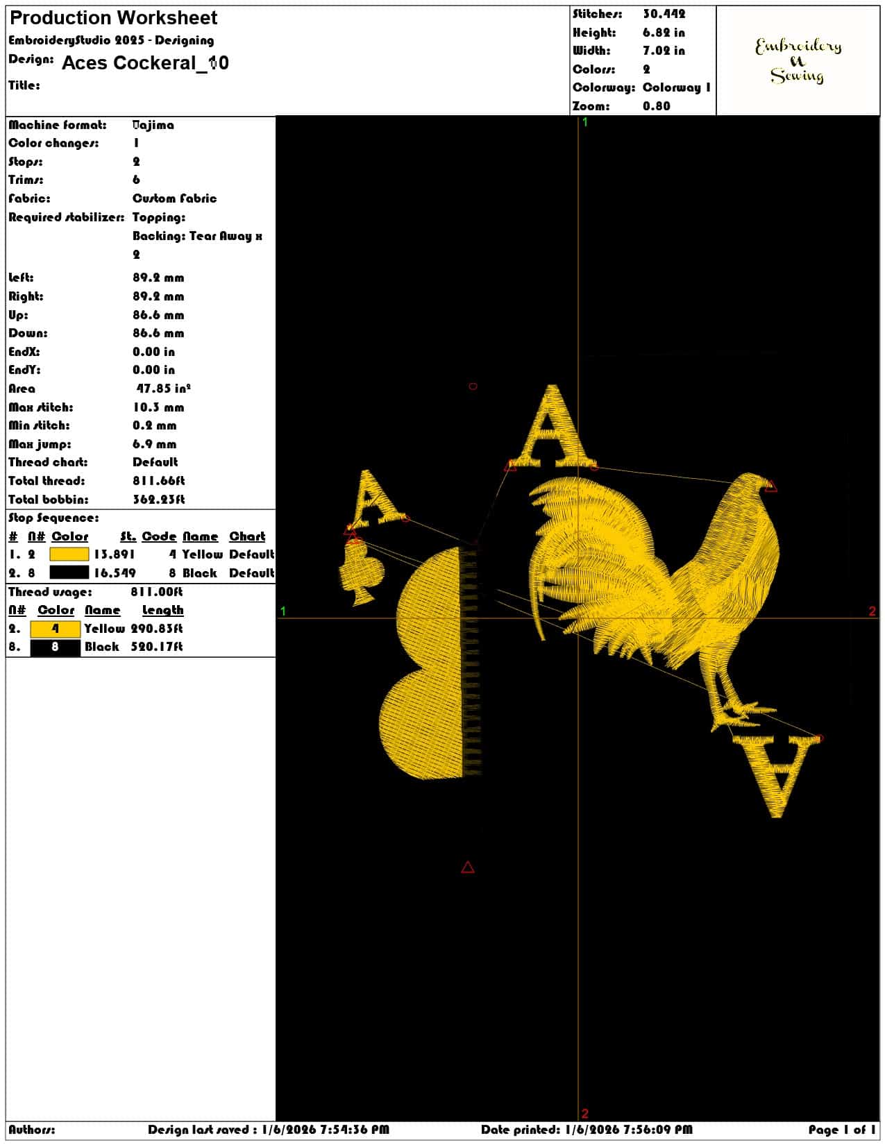 Aces Cockeral - Elegant embroidery design file - instant download — view 3
