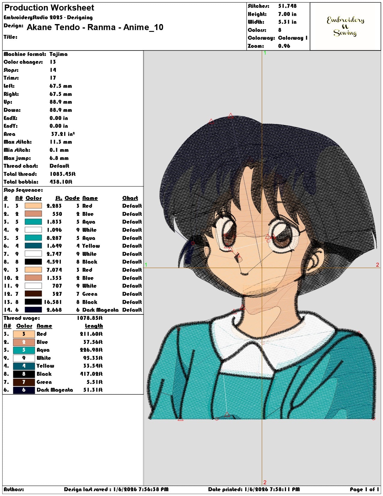 Akane Tendo Ranma Anime - Elegant embroidery design file - instant download — view 3