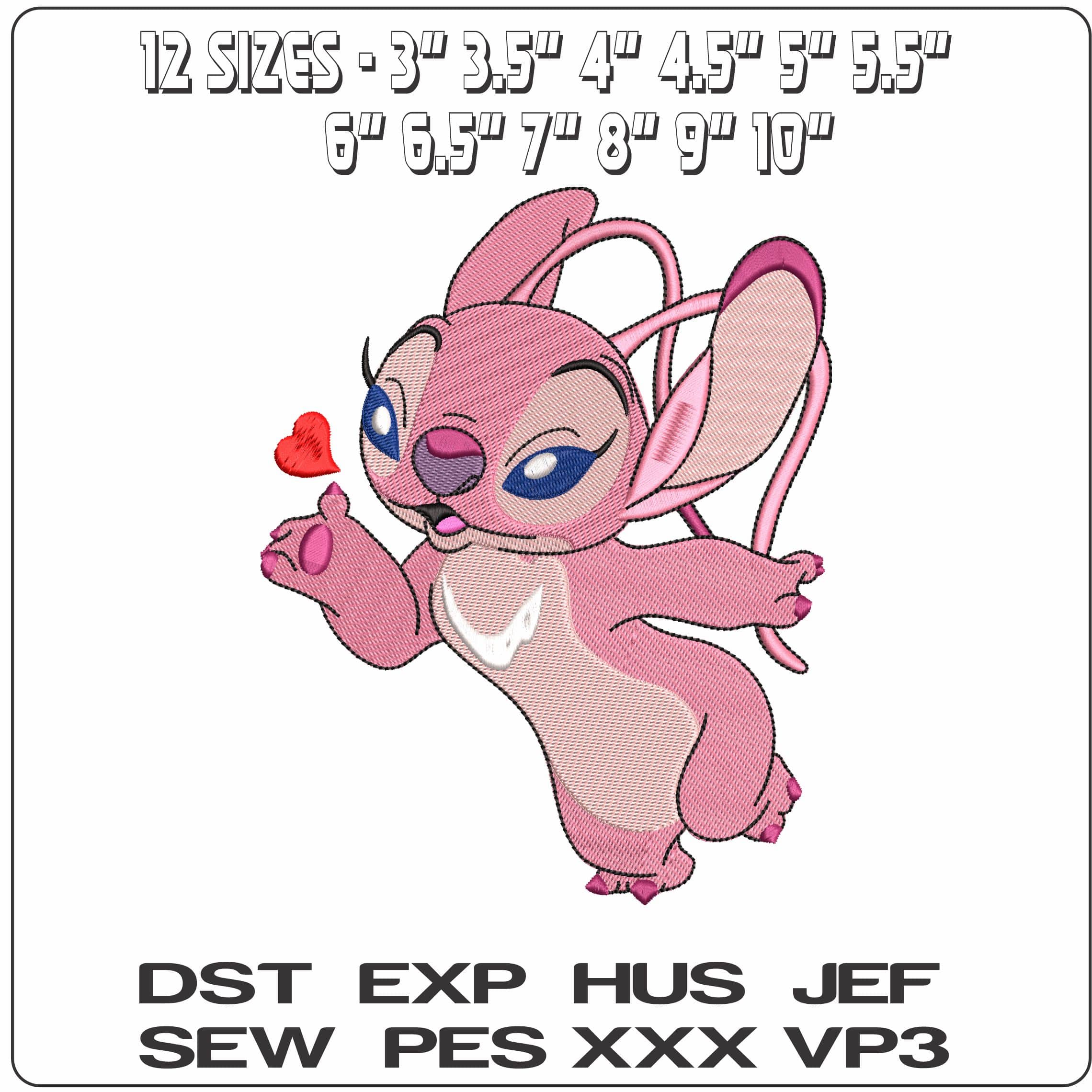 Angel blowing Kiss Lilo Stitch - Elegant embroidery design file - instant download — view 2