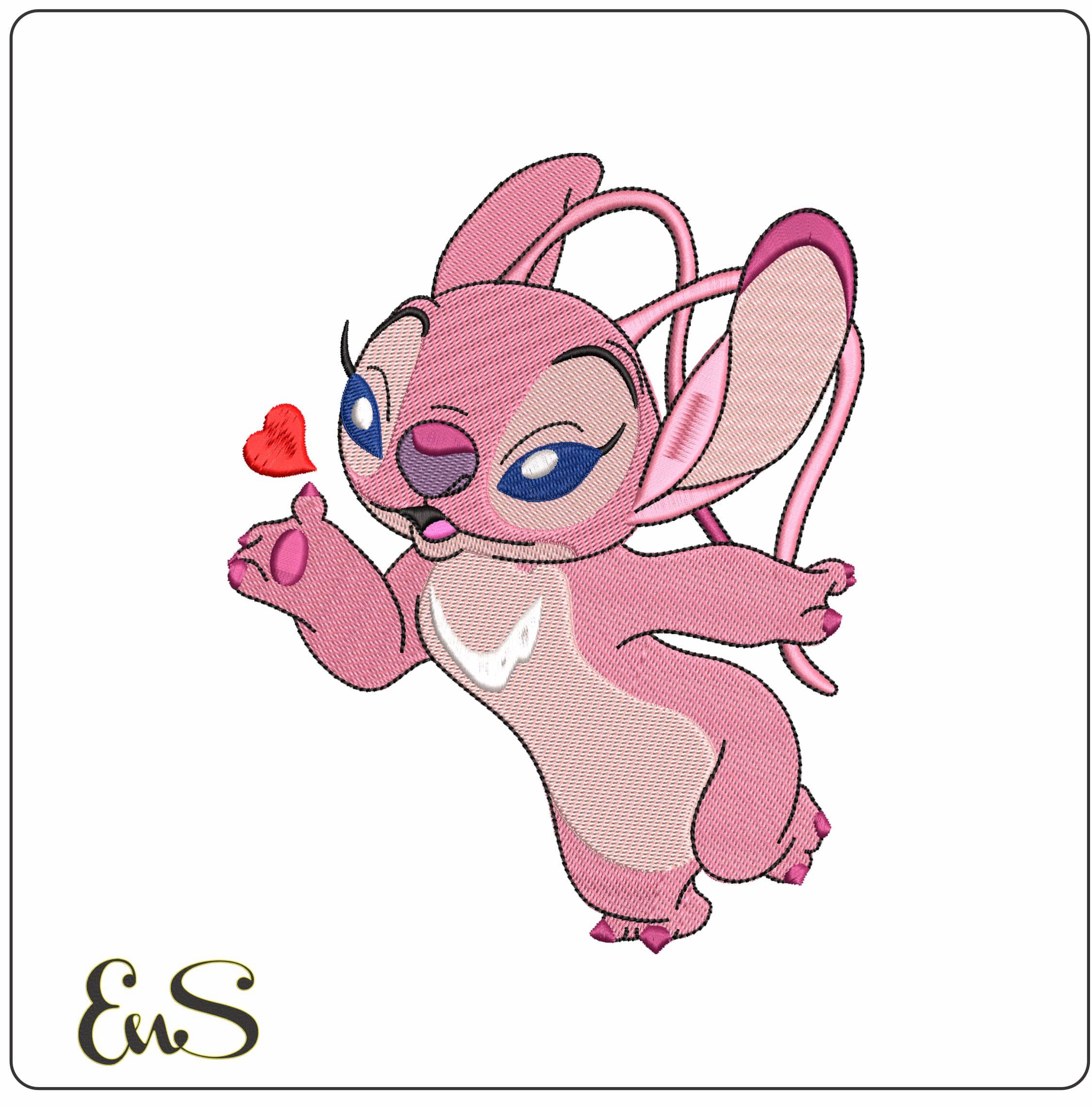 Angel blowing Kiss Lilo Stitch - Elegant embroidery design file - instant download