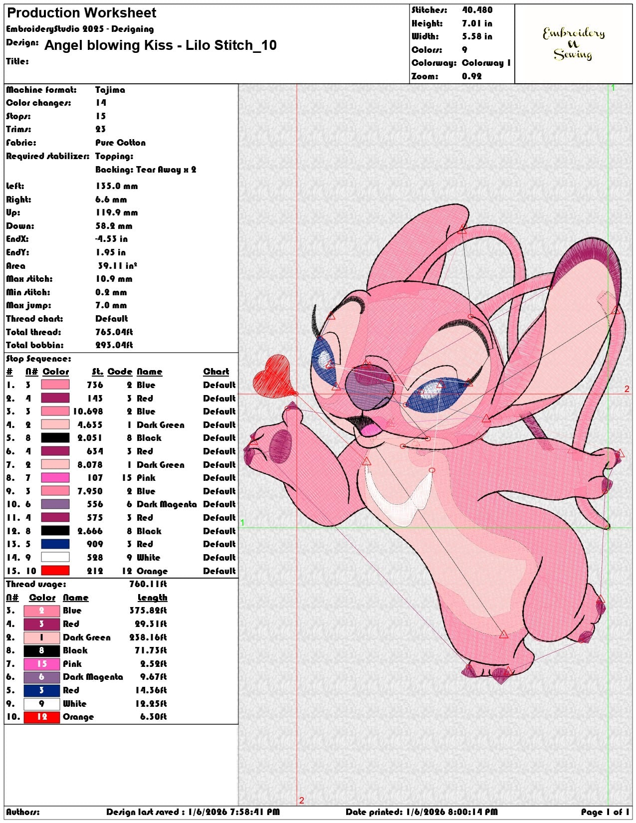 Angel blowing Kiss Lilo Stitch - Elegant embroidery design file - instant download — view 3
