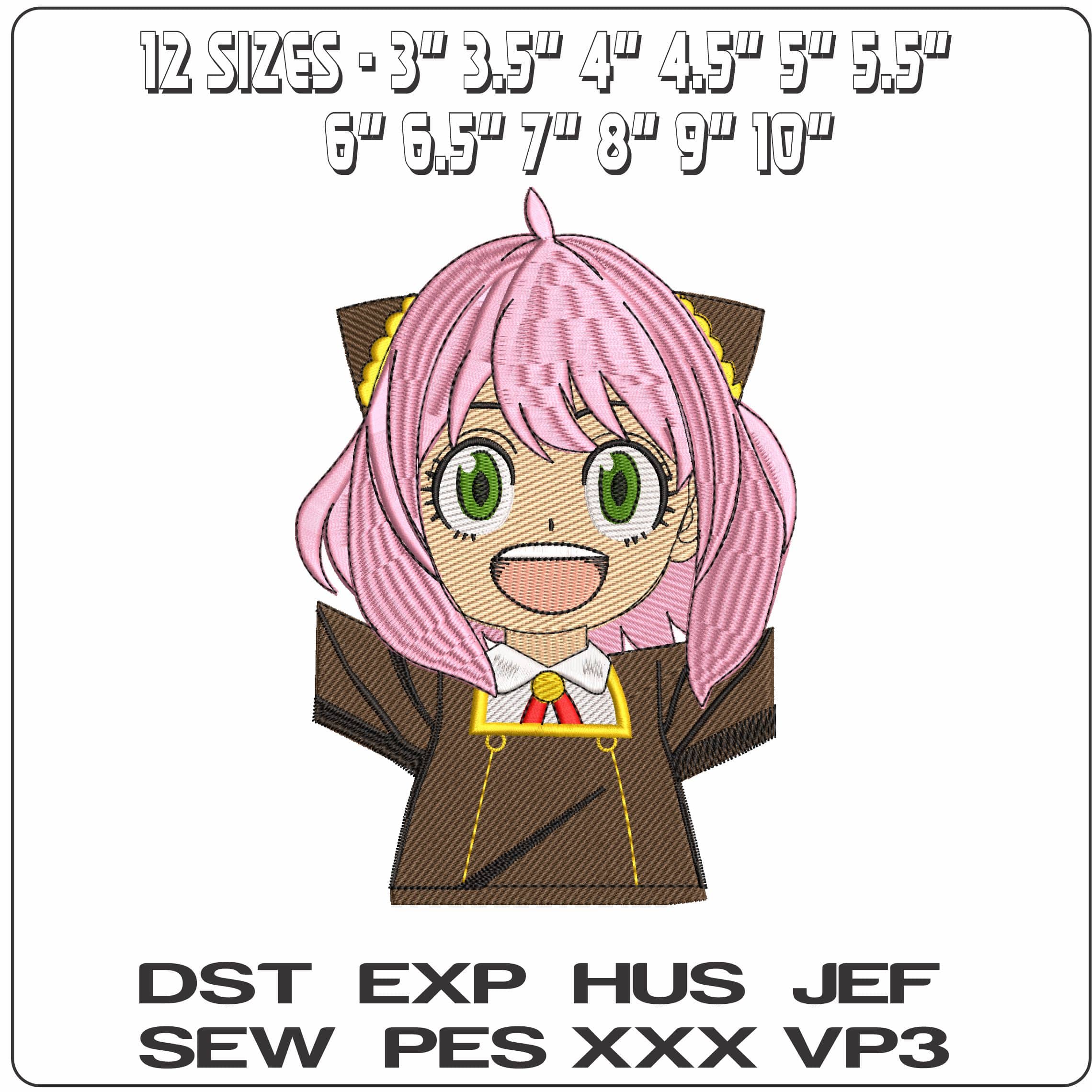 Anya Forger Cheering Spy x Family Anime - Elegant embroidery design file - instant download — view 2