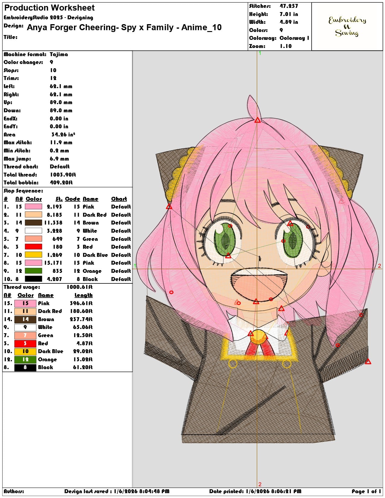 Anya Forger Cheering Spy x Family Anime - Elegant embroidery design file - instant download — view 3