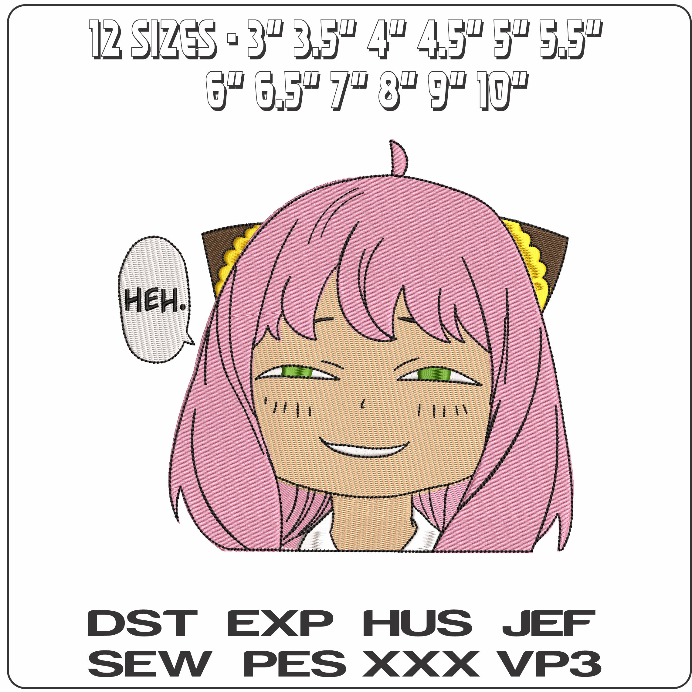 Anya Forger Heh Spy x Family Anime - Elegant embroidery design file - instant download — view 2