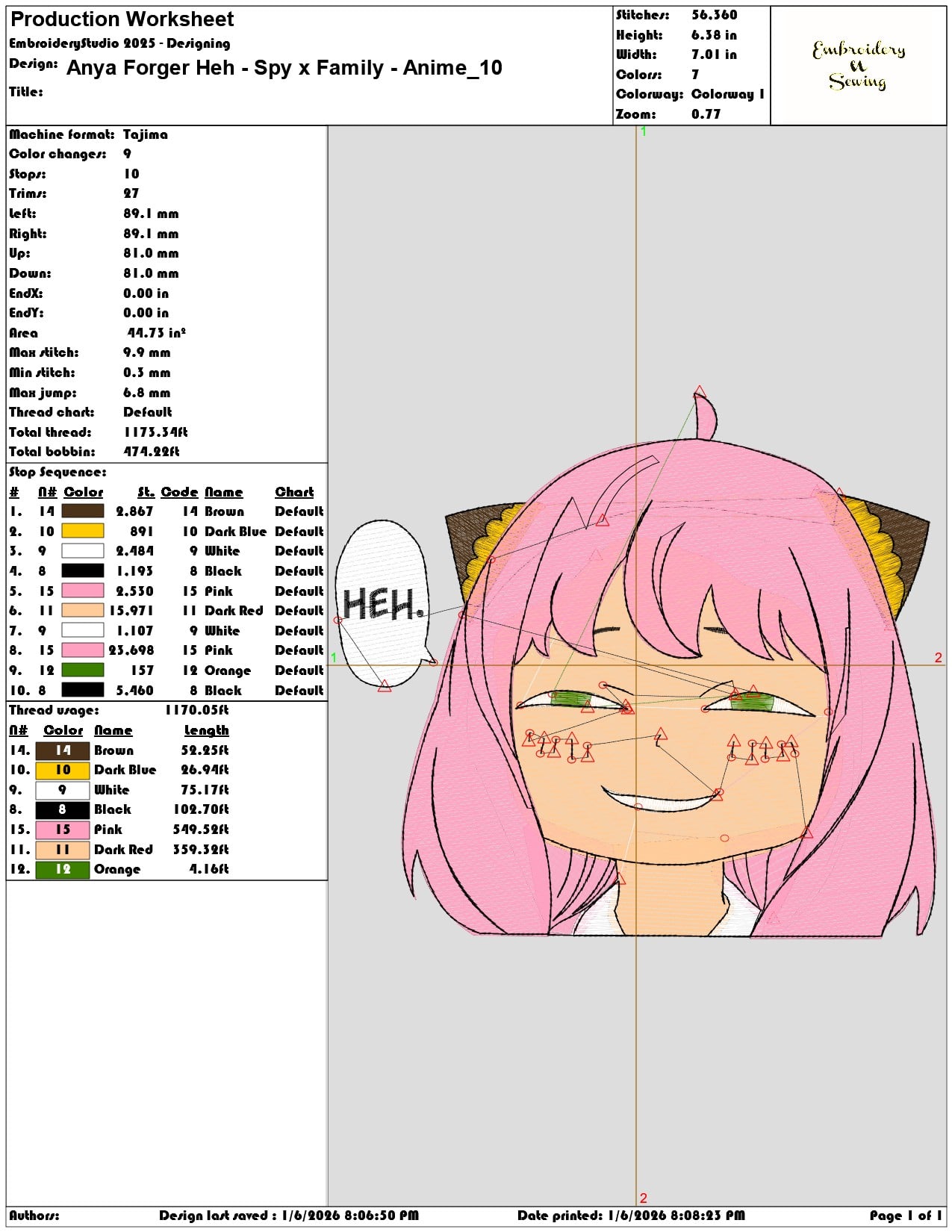 Anya Forger Heh Spy x Family Anime - Elegant embroidery design file - instant download — view 3