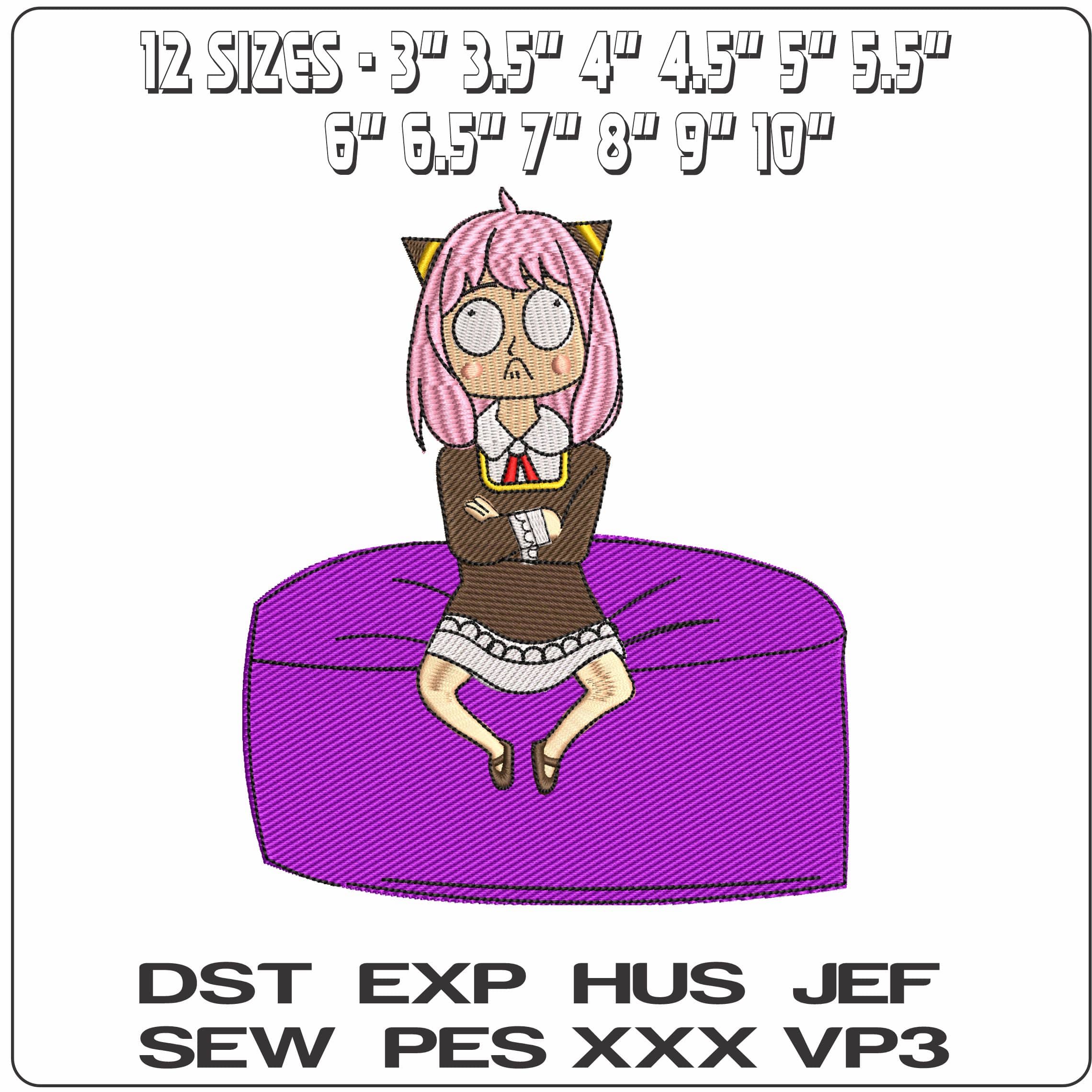 Anya Forger sitting Spy x Family Anime - Elegant embroidery design file - instant download — view 2
