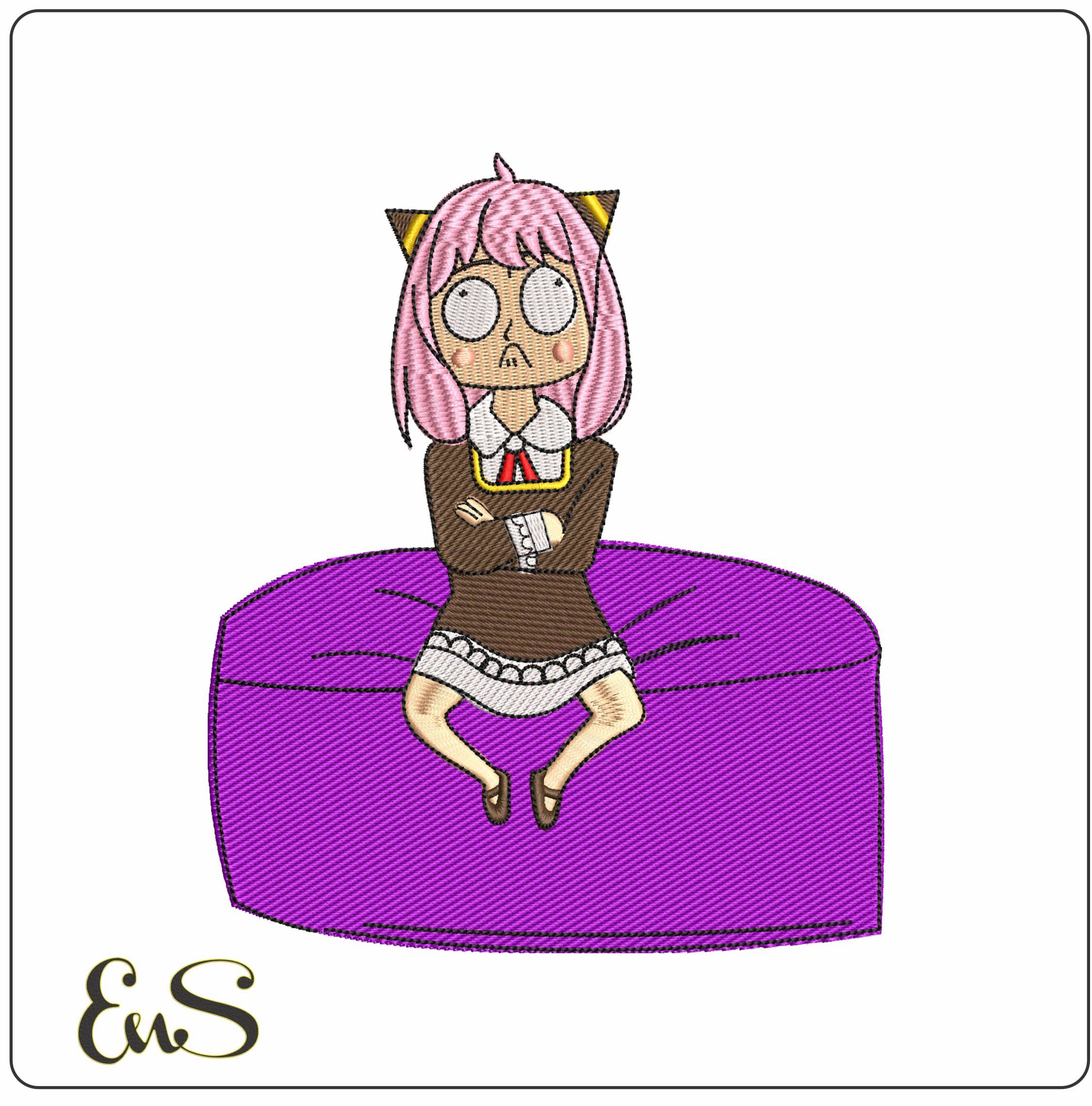 Anya Forger sitting Spy x Family Anime - Elegant embroidery design file - instant download