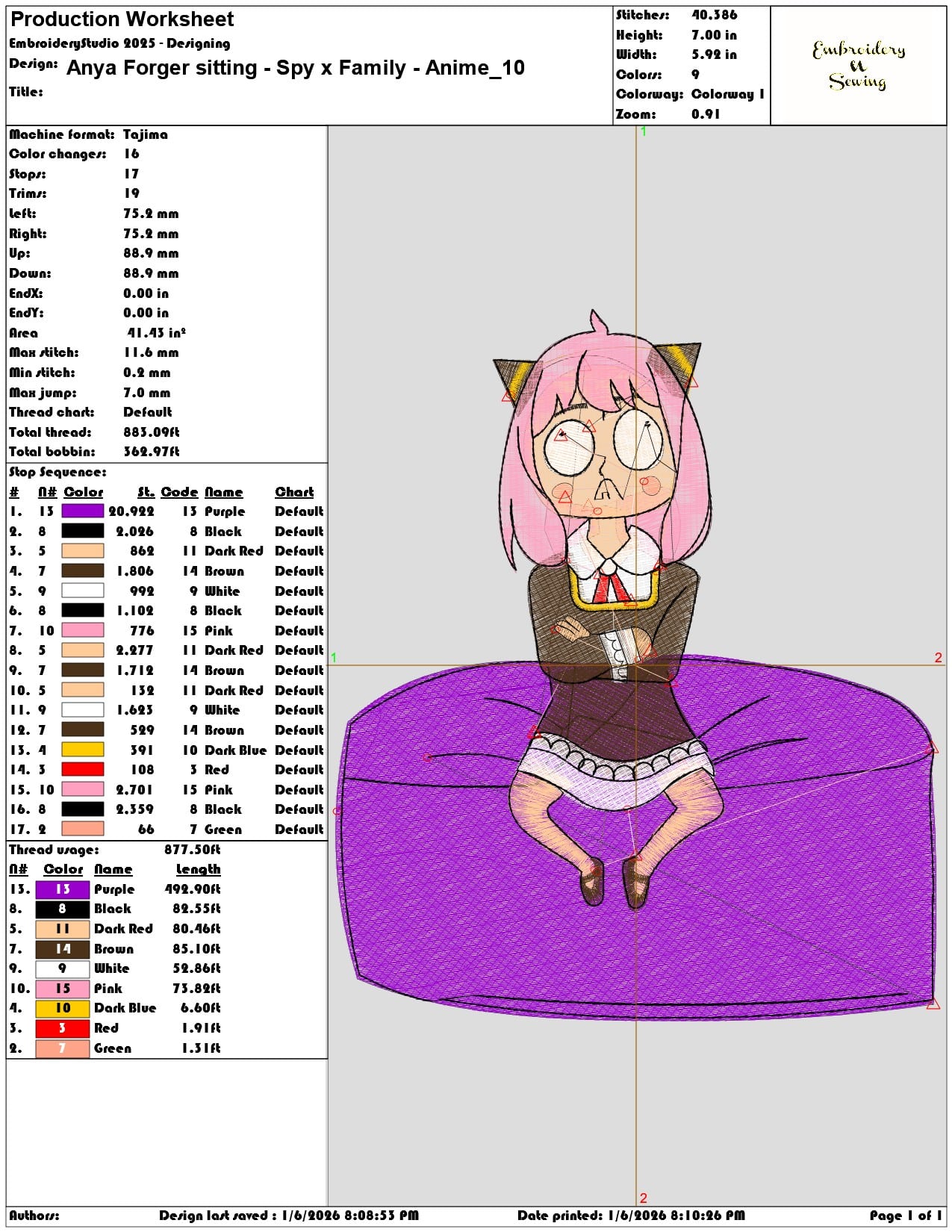 Anya Forger sitting Spy x Family Anime - Elegant embroidery design file - instant download — view 3