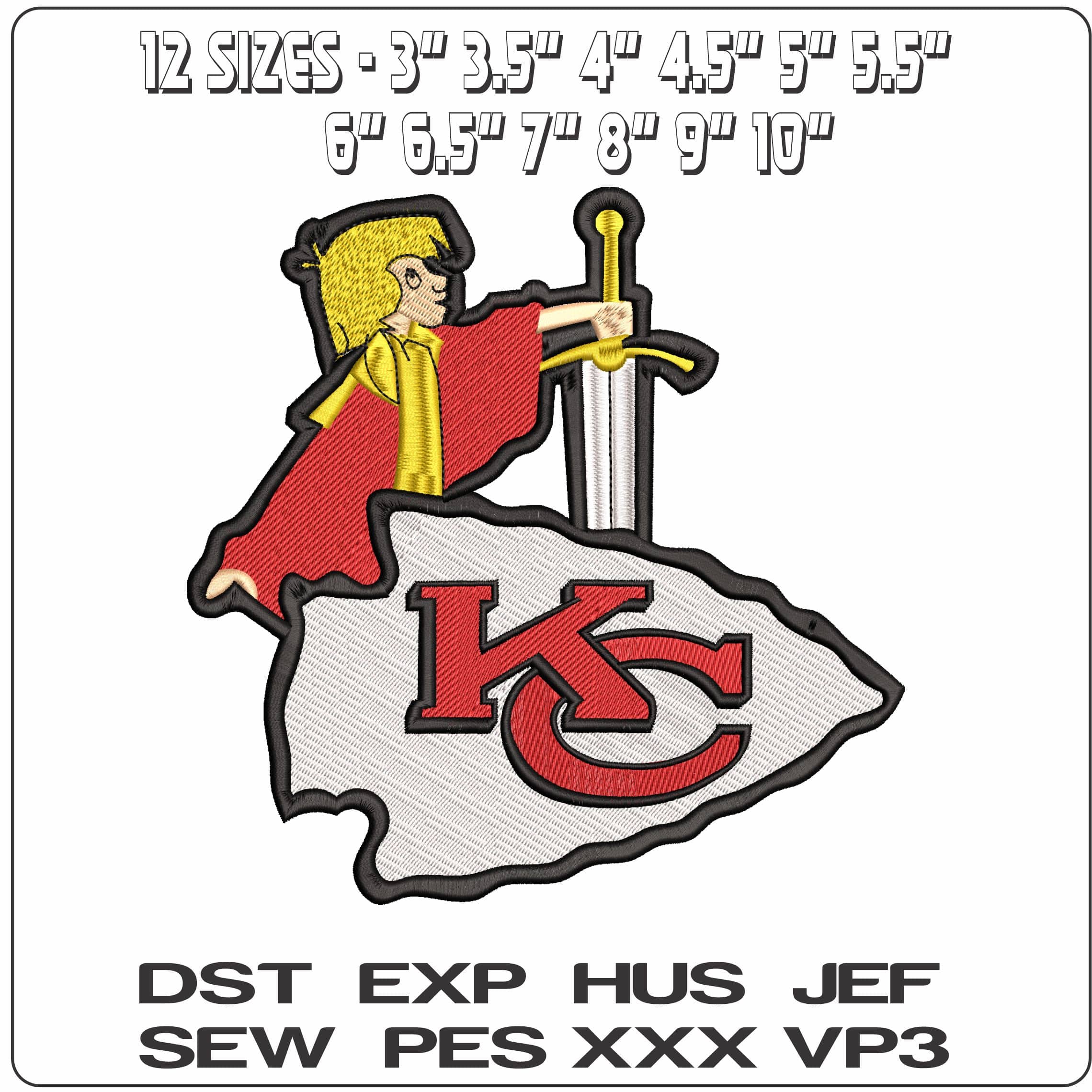 Arthur Sword in Stone And Kansas Chiefs - Elegant embroidery design file - instant download — view 2