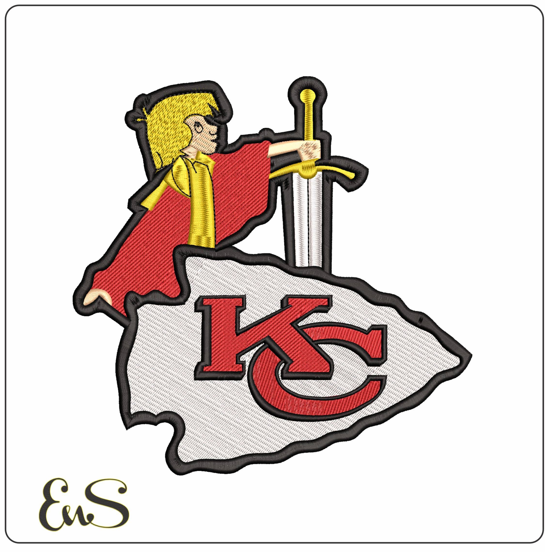 Arthur Sword in Stone And Kansas Chiefs - Elegant embroidery design file - instant download