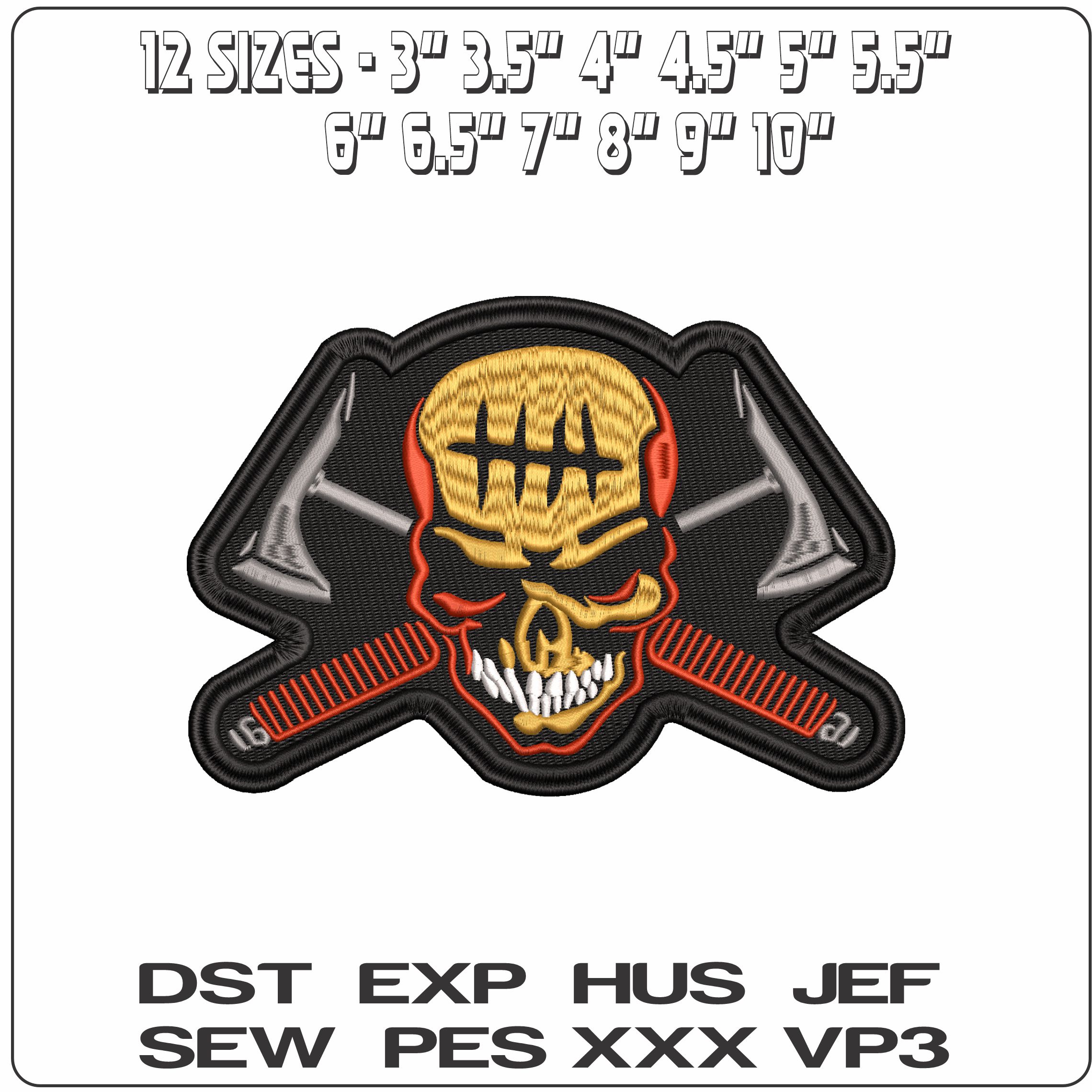 Axes and Skull - Elegant embroidery design file - instant download — view 2
