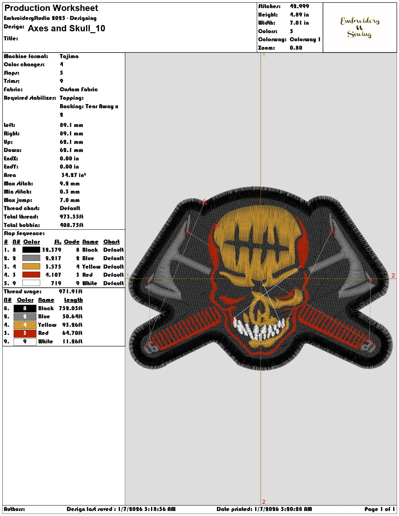 Axes and Skull - Elegant embroidery design file - instant download — view 3
