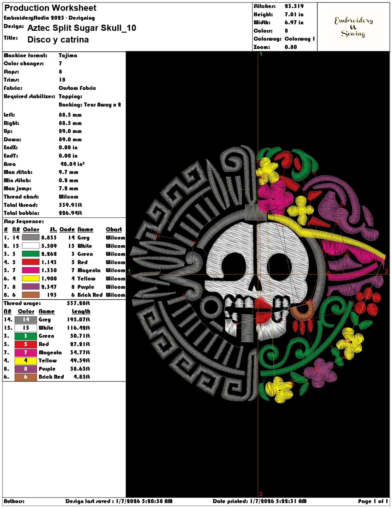 Aztec Split Sugar Skull - Elegant embroidery design file - instant download — view 3