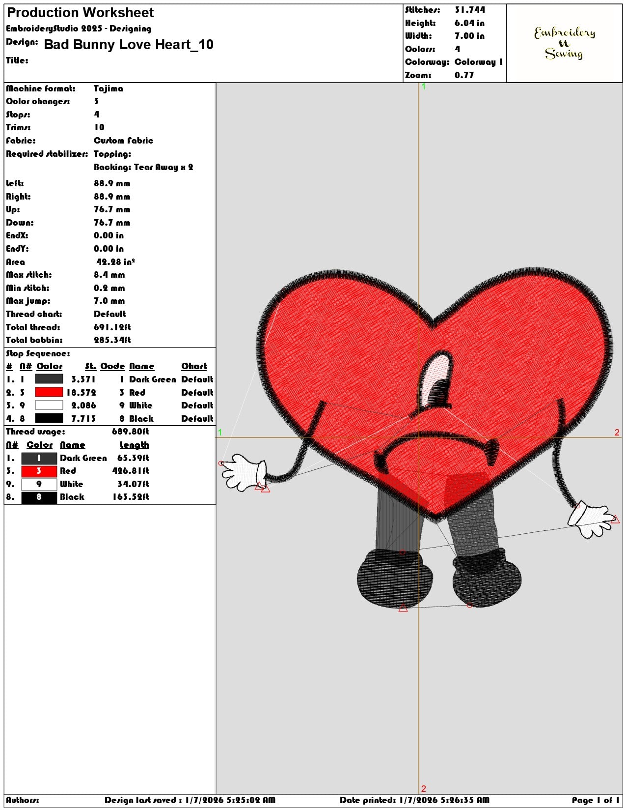 Bad Bunny Love Heart - Elegant embroidery design file - instant download — view 3