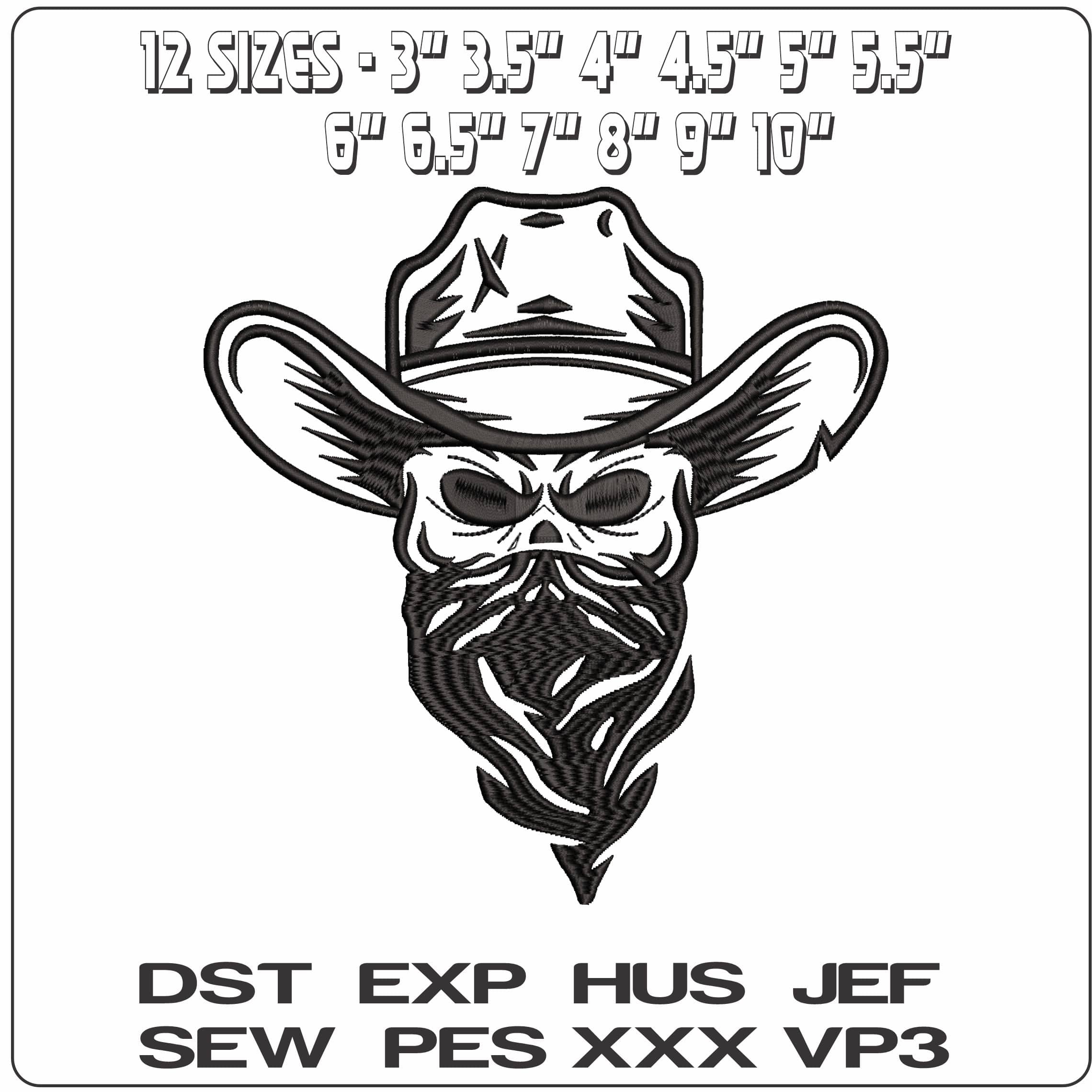 Bandit Skull - Elegant embroidery design file - instant download — view 2