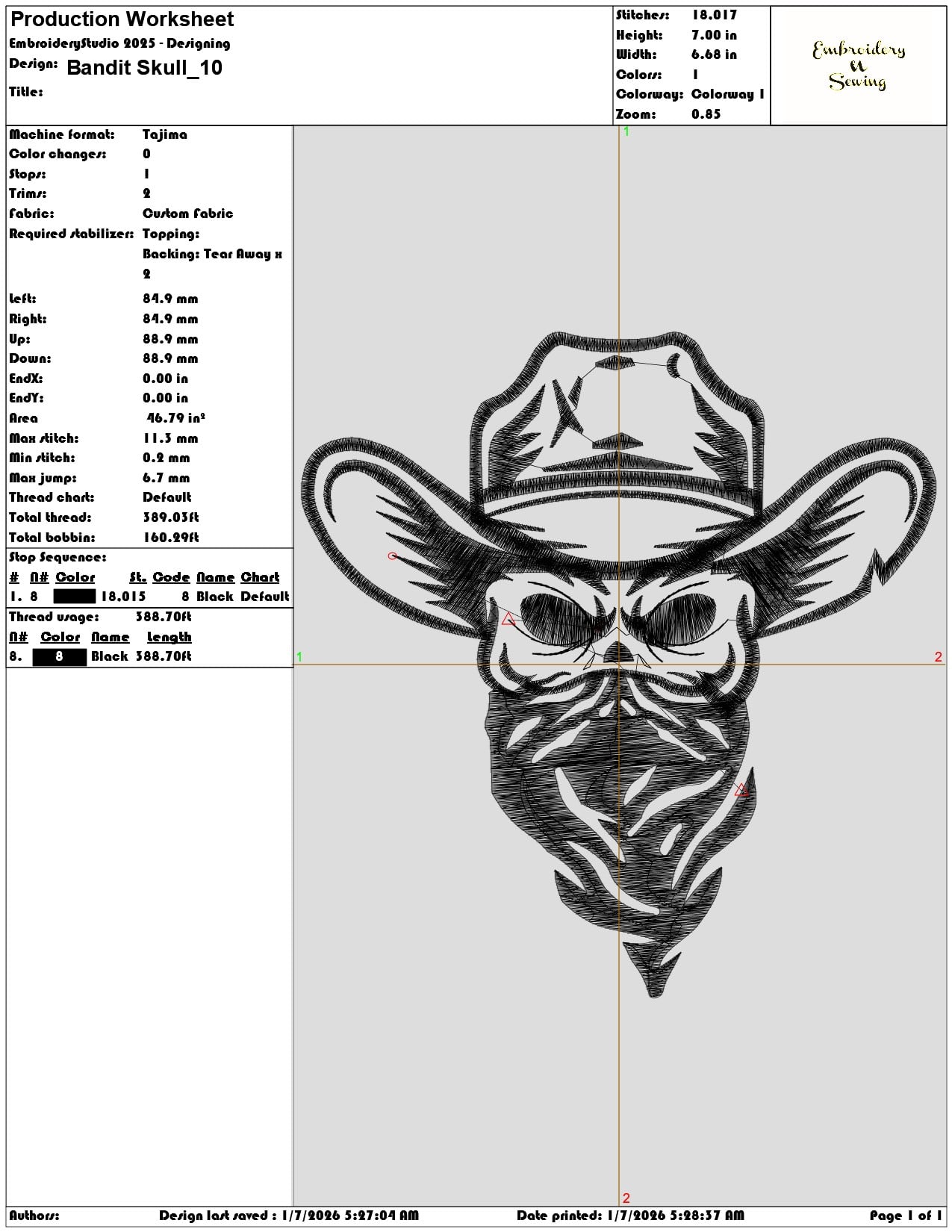 Bandit Skull - Elegant embroidery design file - instant download — view 3