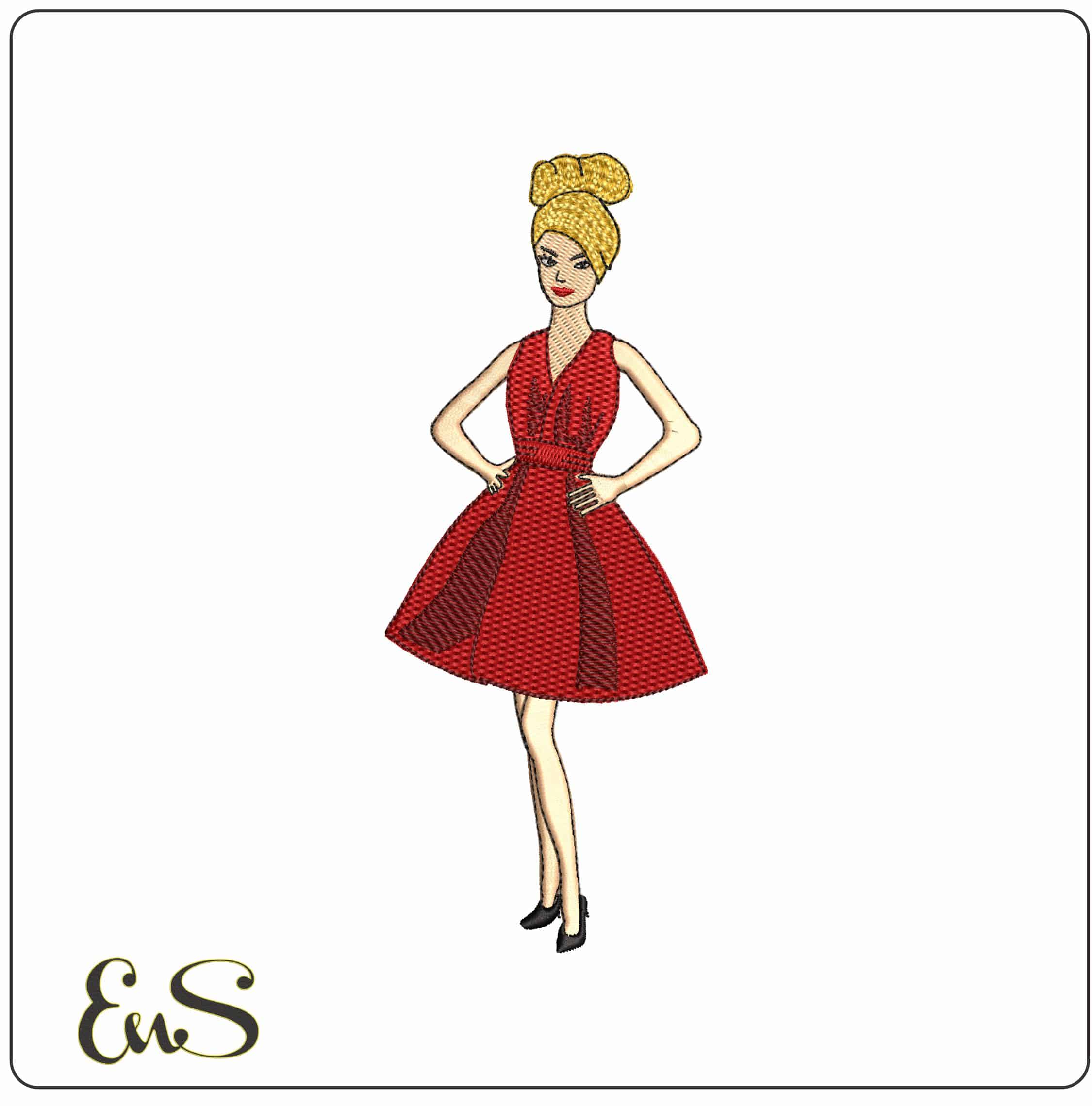 Barbie Doll - Elegant embroidery design file - instant download