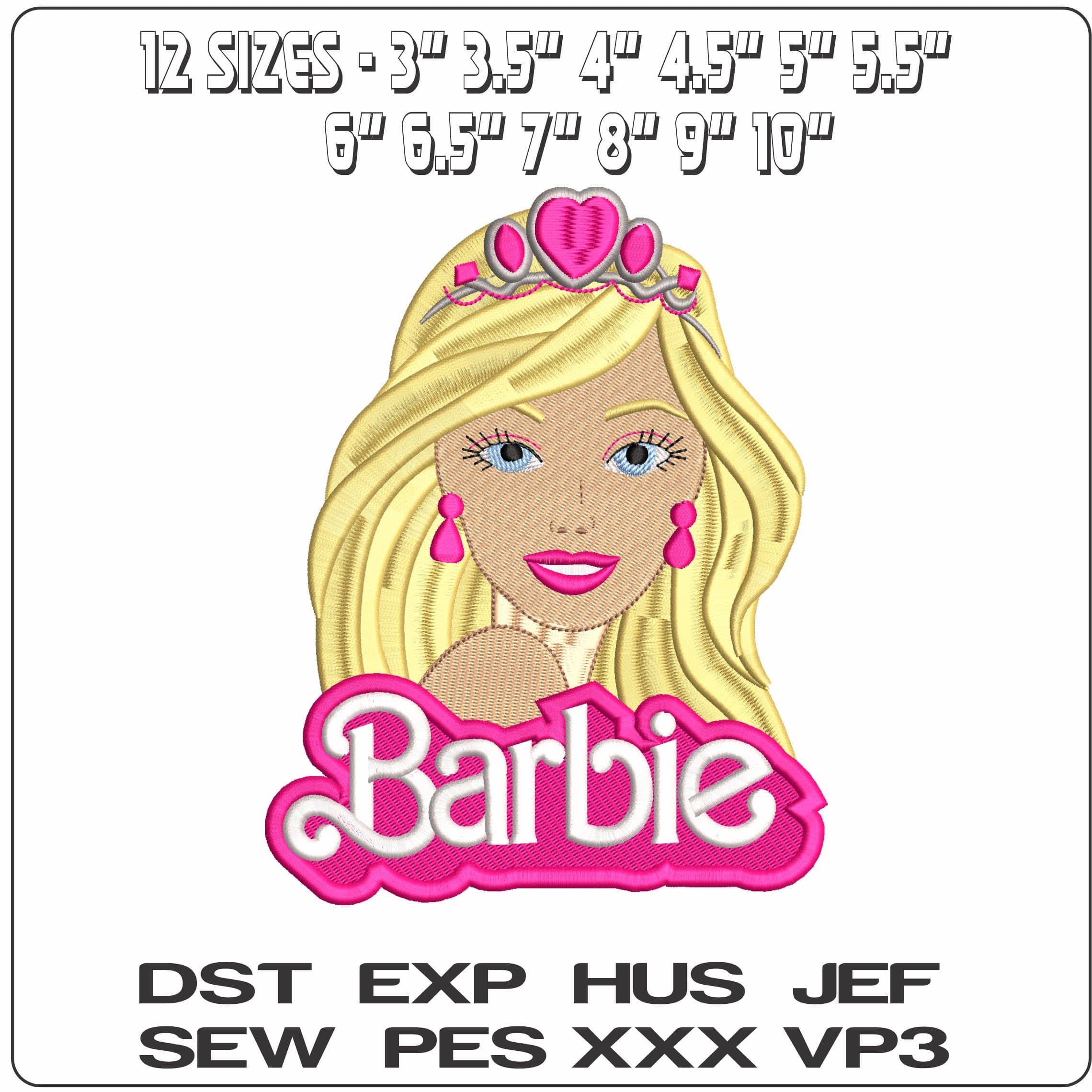 Barbie Face and Name - Elegant embroidery design file - instant download — view 2