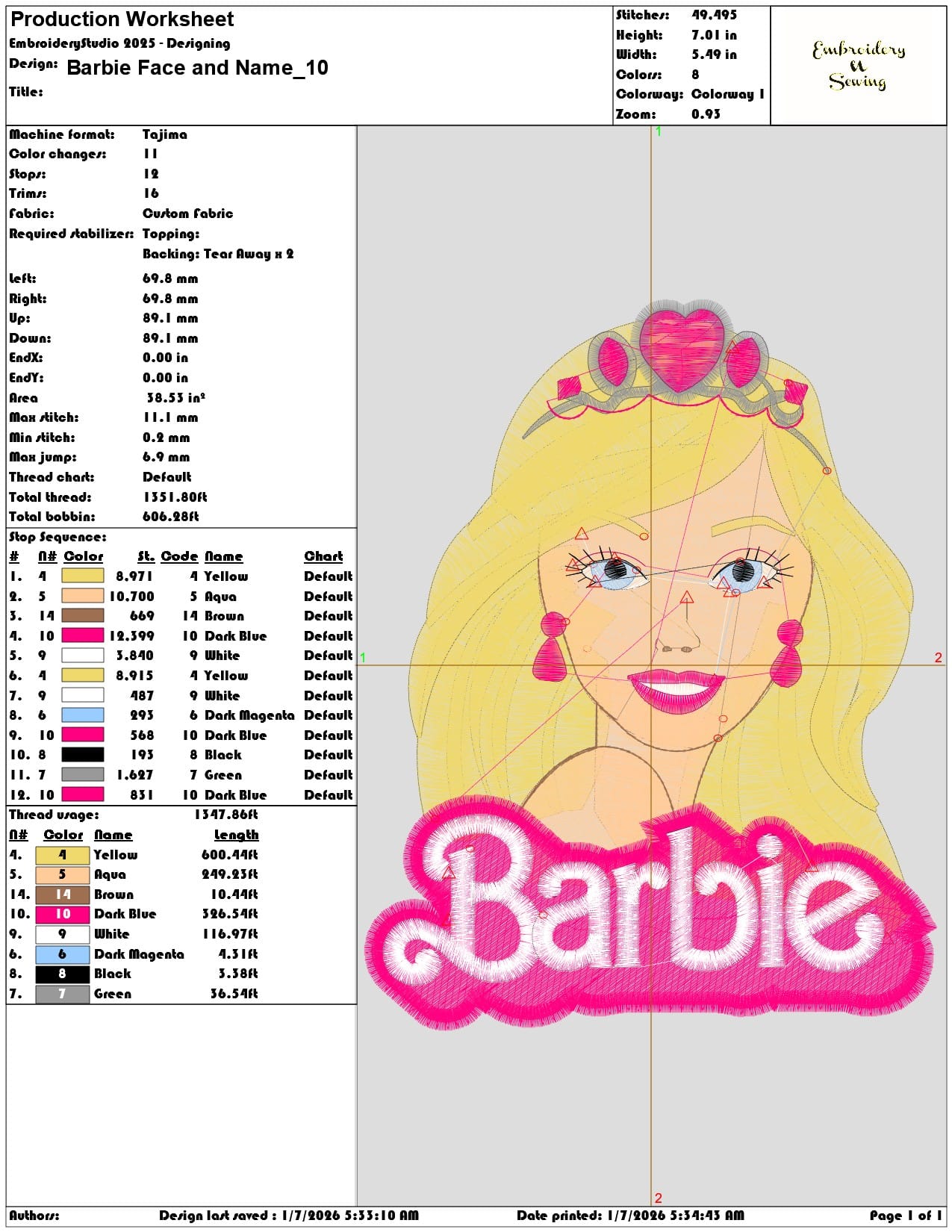 Barbie Face and Name - Elegant embroidery design file - instant download — view 3