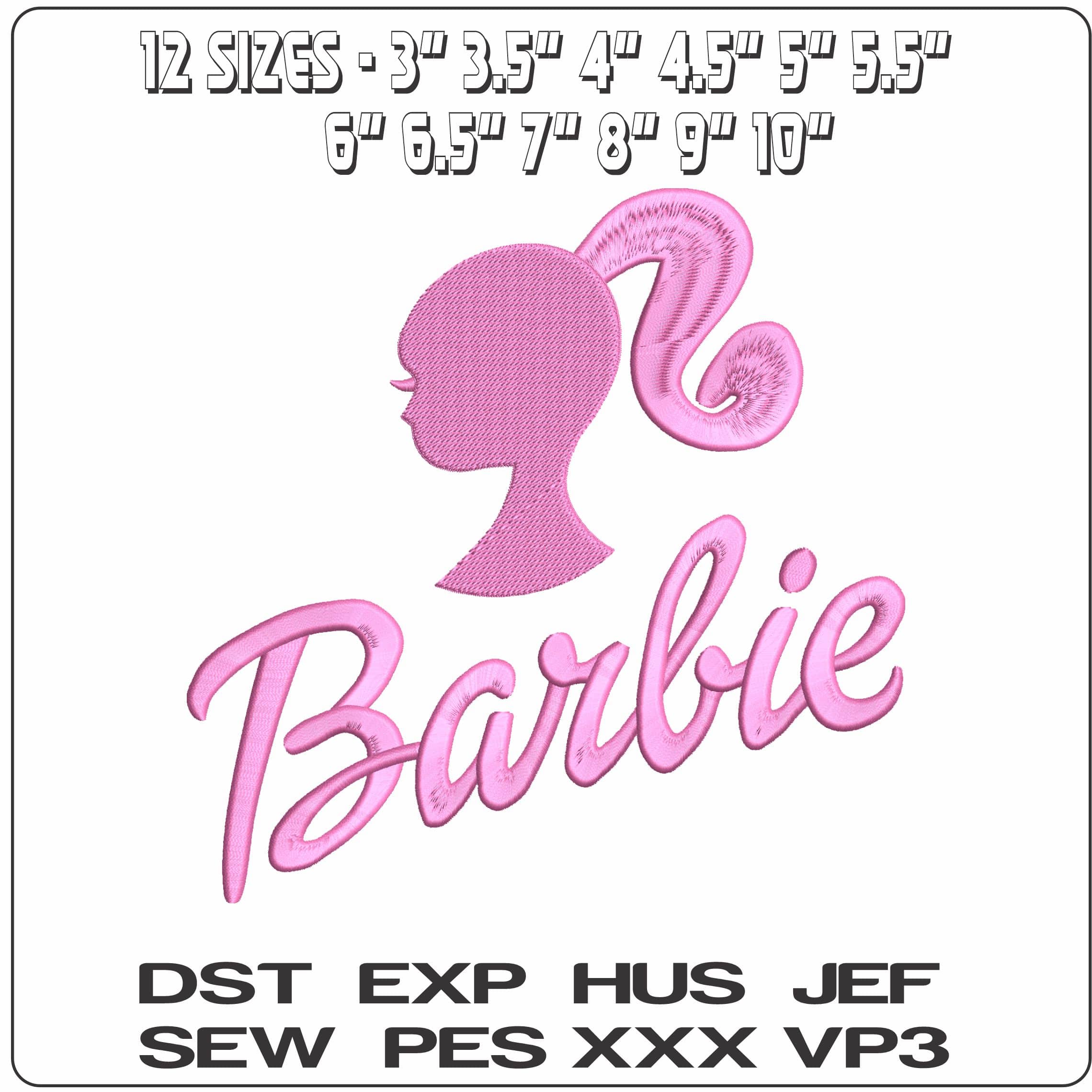 Barbie Head Shiloette and Name - Elegant embroidery design file - instant download — view 2