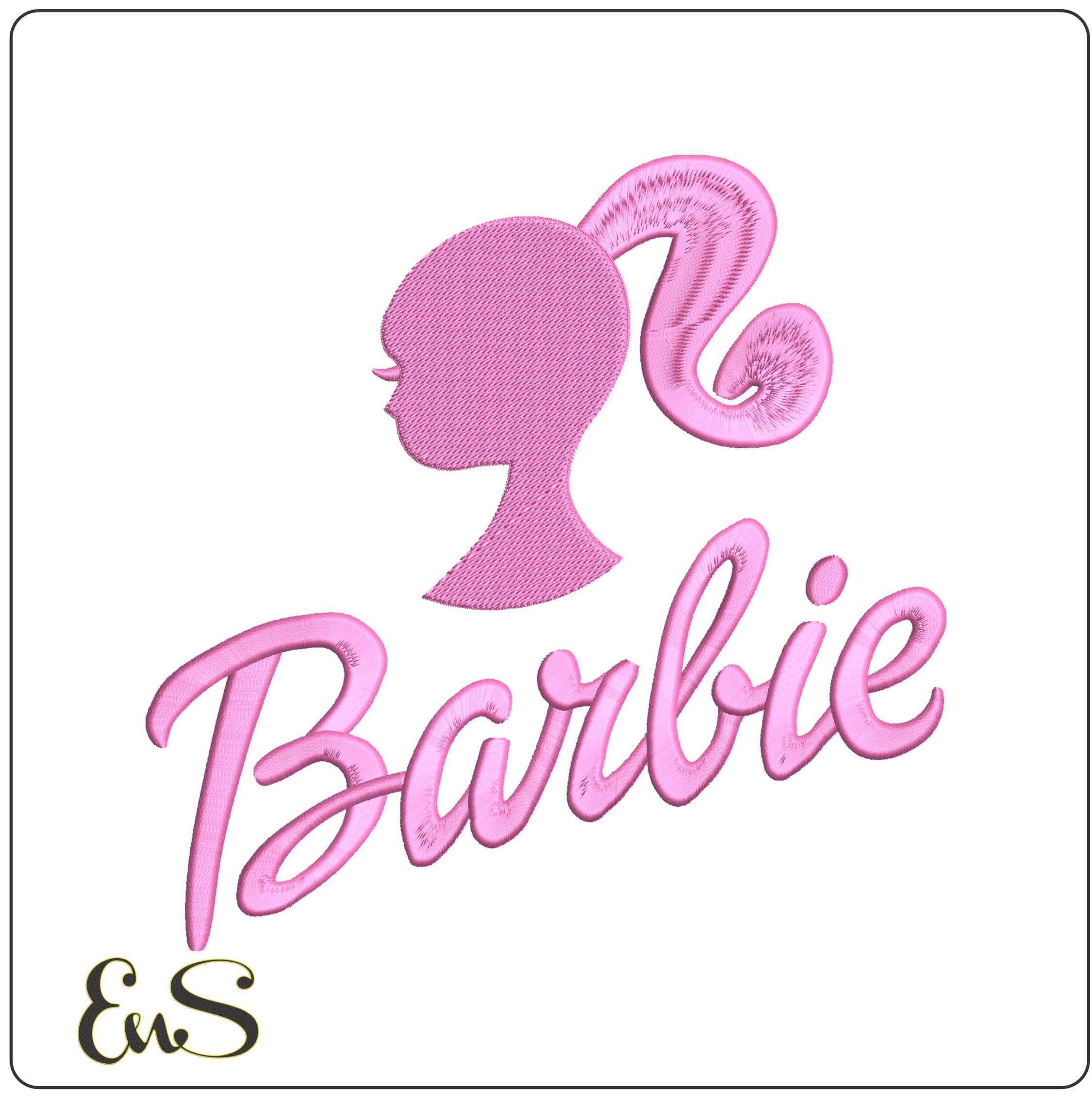 Barbie Head Shiloette and Name - Elegant embroidery design file - instant download